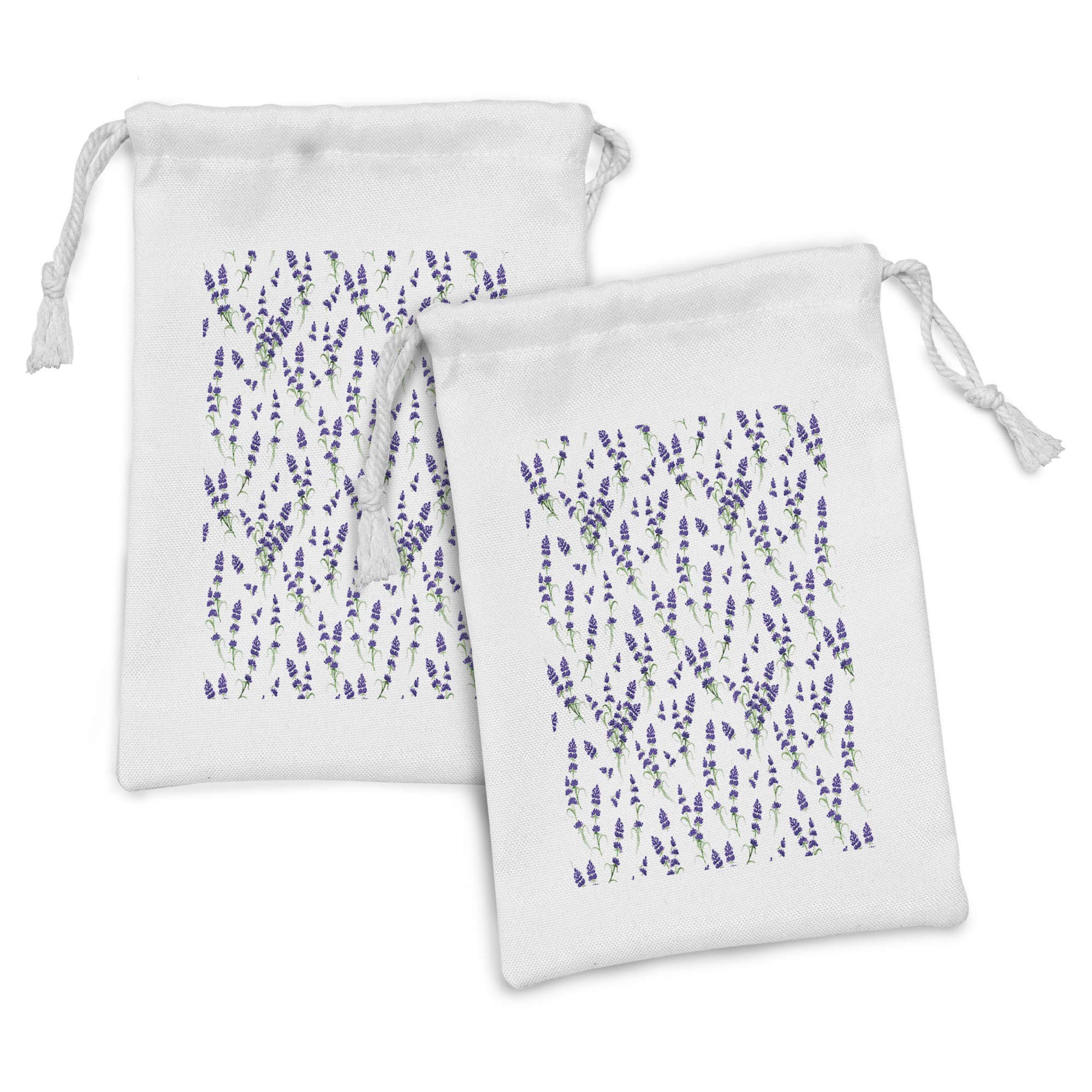 Ambesonne 2-Pack Fabric Drawstring Pouches - Romantic Watercolor Violet Lavender Bouquet Design, 9