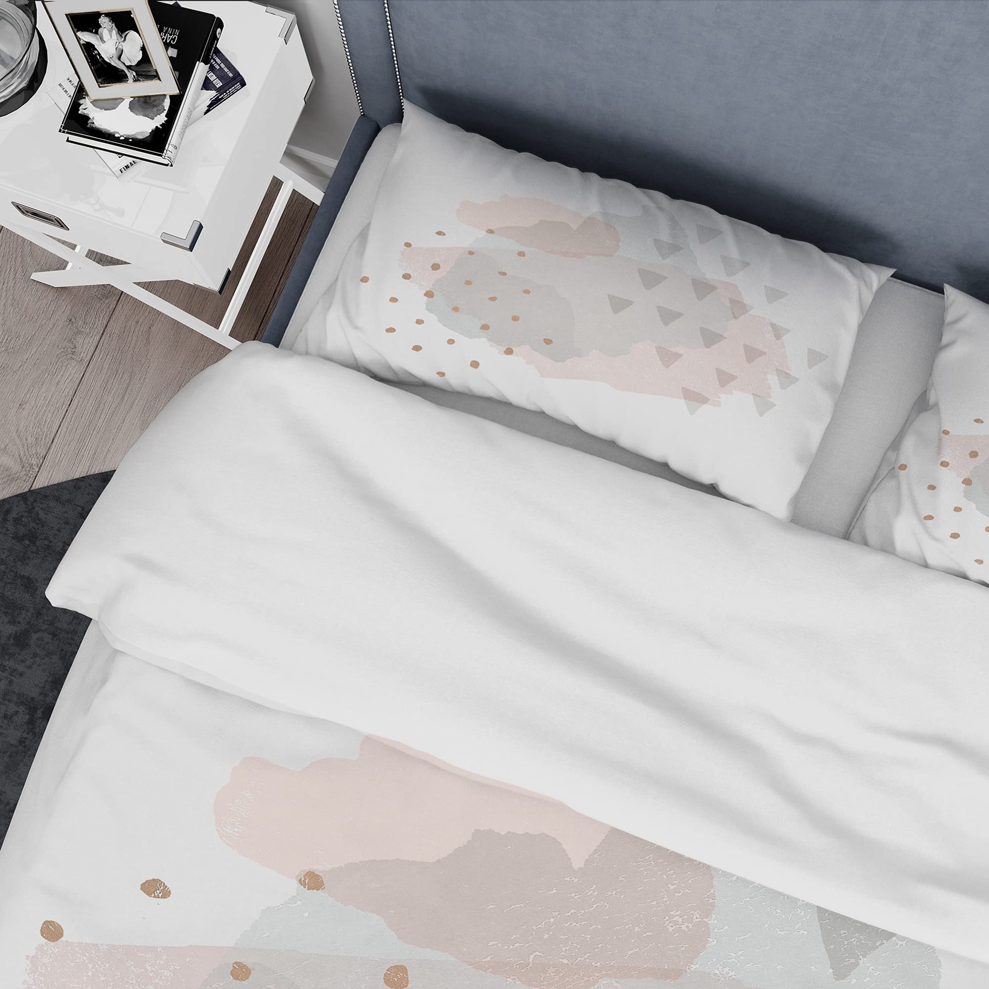 Minimalist Grey Watercolor Duvet Cover Set King - Shabby Chic Bedding for All Seasons