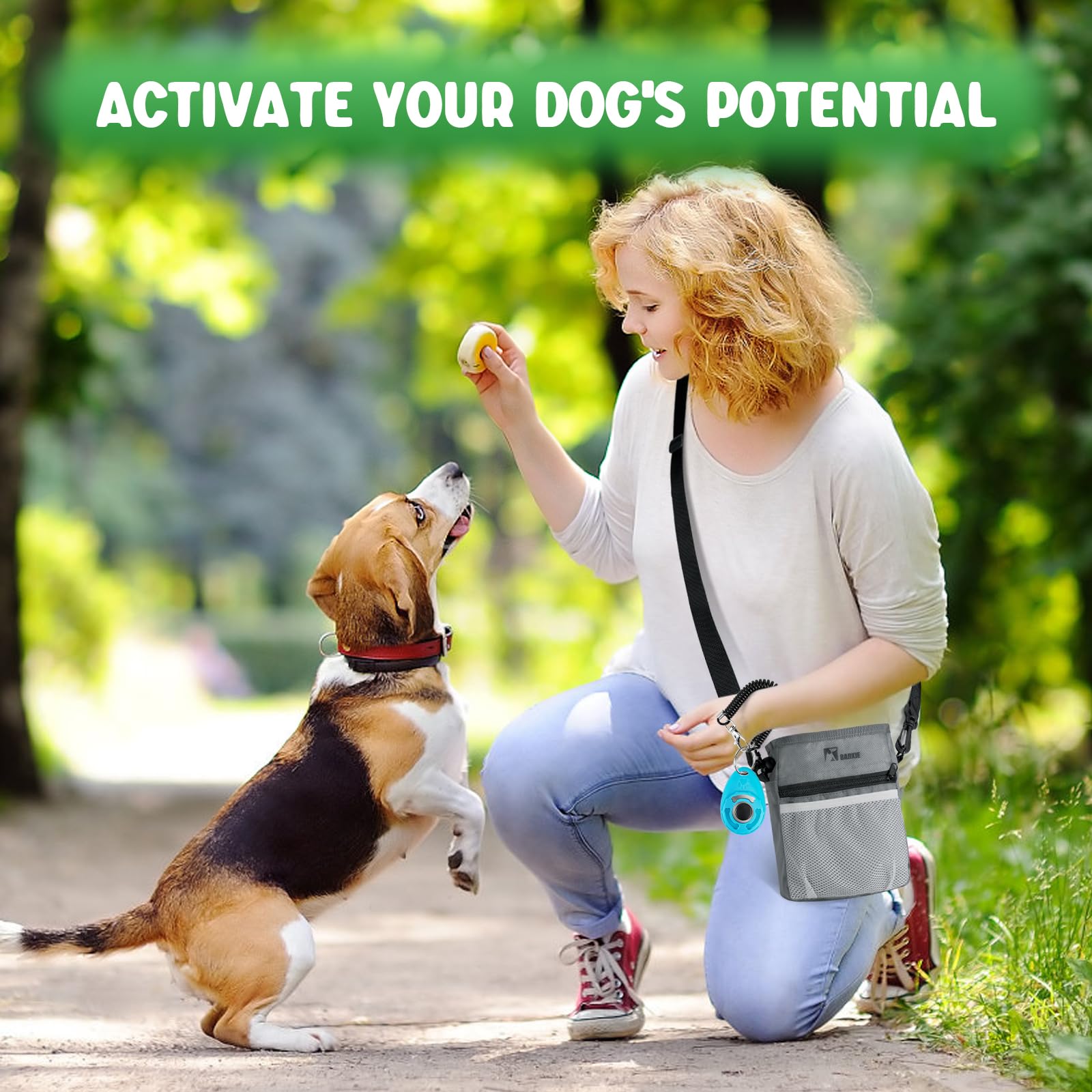 BARKIE Dog Training Kit - Treat Pouch, 2 Clickers & Positive Reinforcement Guide (Grey) | Perfect for Obedience Training, Puppy Classes & Outdoor Adventures