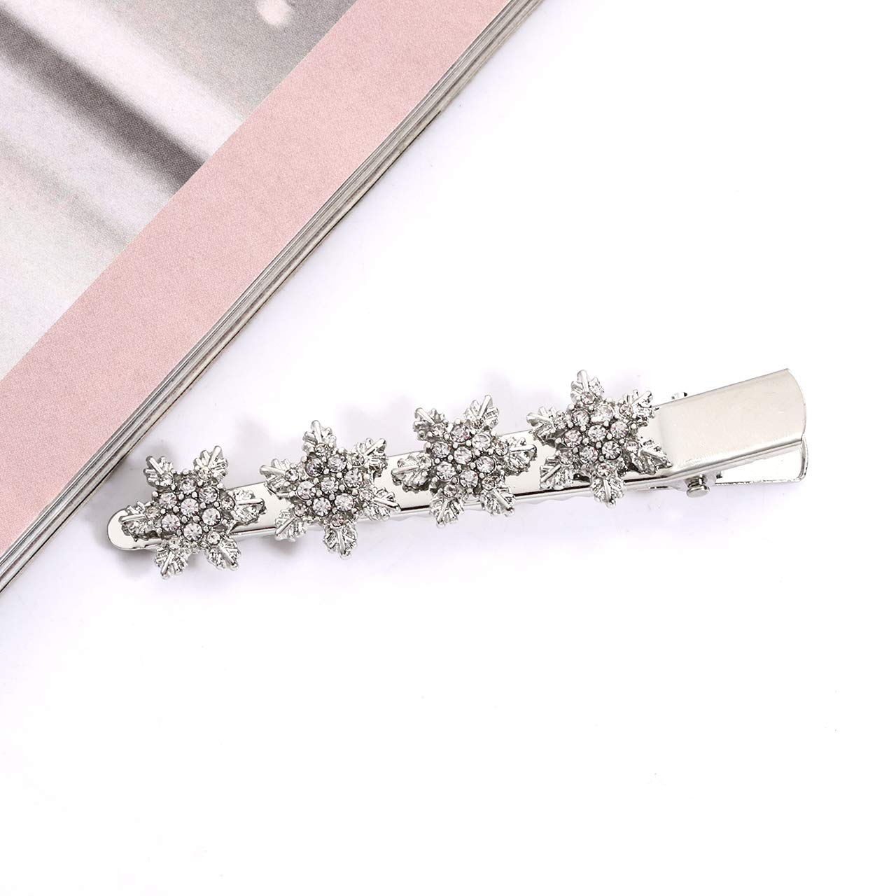 Sparkling Rhinestone Snowflake Hair Clip - Silver Winter Holiday Hair Accessories for Women & Girls | Christmas Party, Wedding, Prom, Festive Occasions