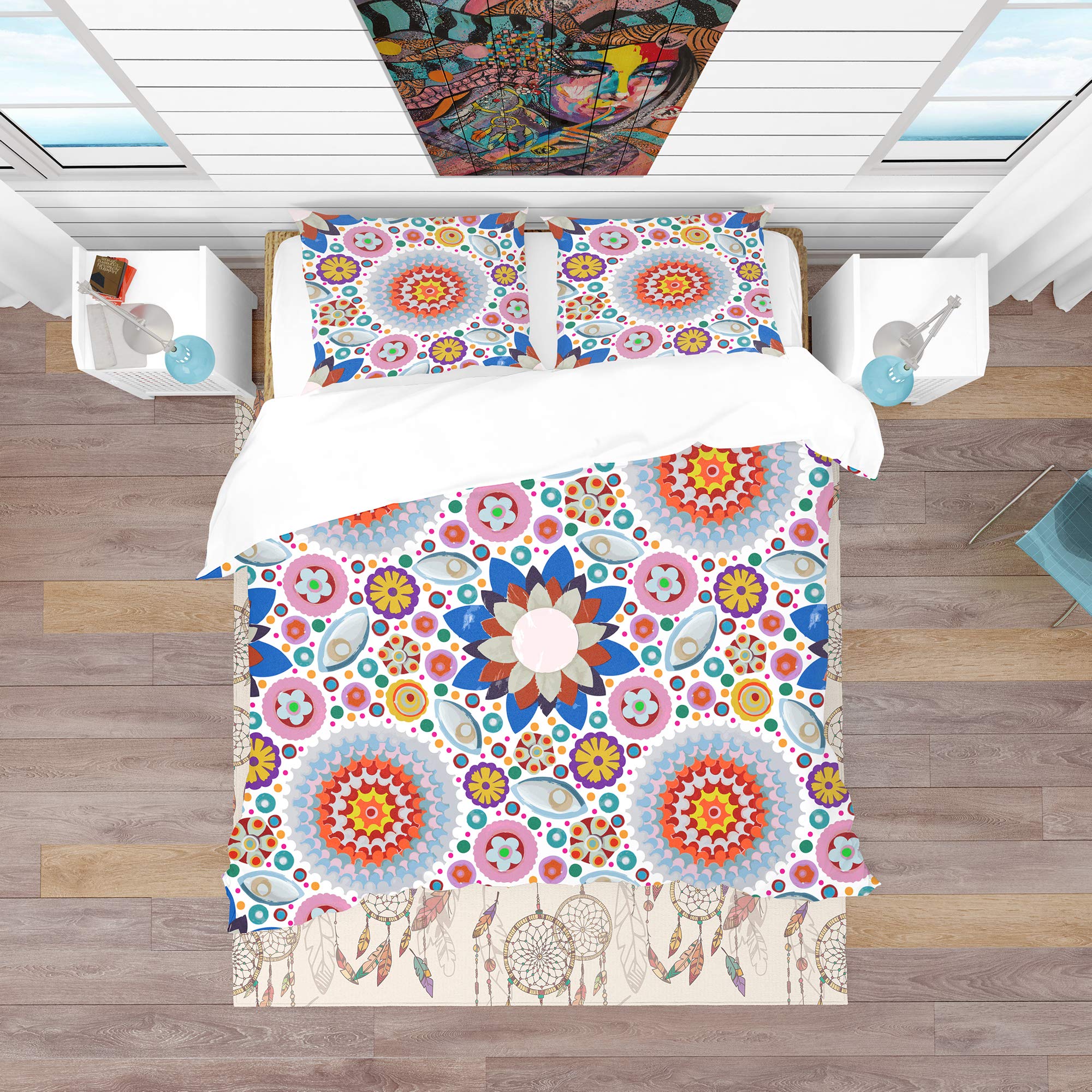 Abstract Flowers Pattern Bohemian Duvet Cover Set - Vibrant Eclectic Bedding for Bohemian & Modern Bedrooms