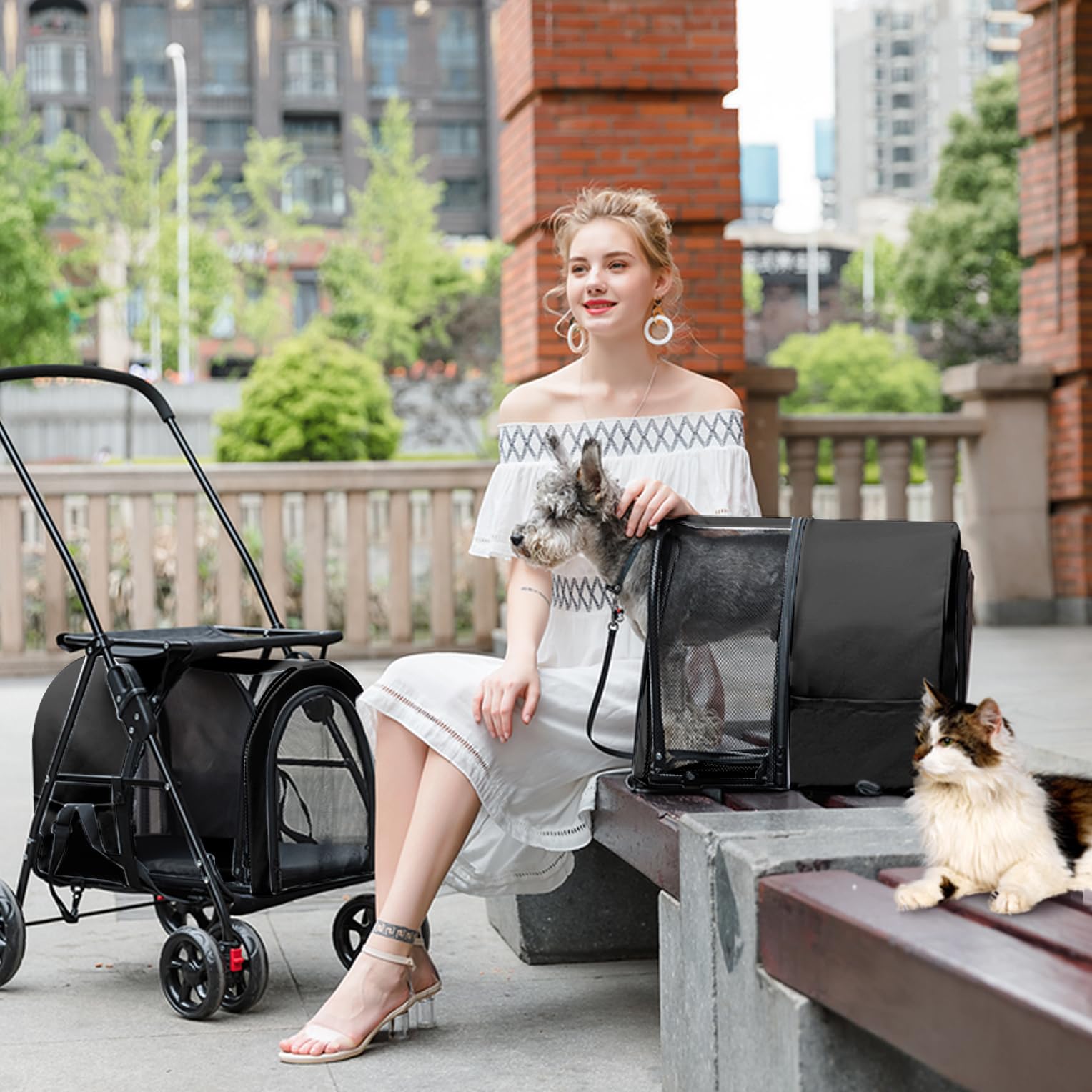 Double Pet Stroller for Dogs & Cats - 2 Detachable Carriers, Quick-Folding Design for Small/Medium Pets, 4-Wheel Black Stroller | Perfect for Park Walks, Vet Visits & Shopping Trips