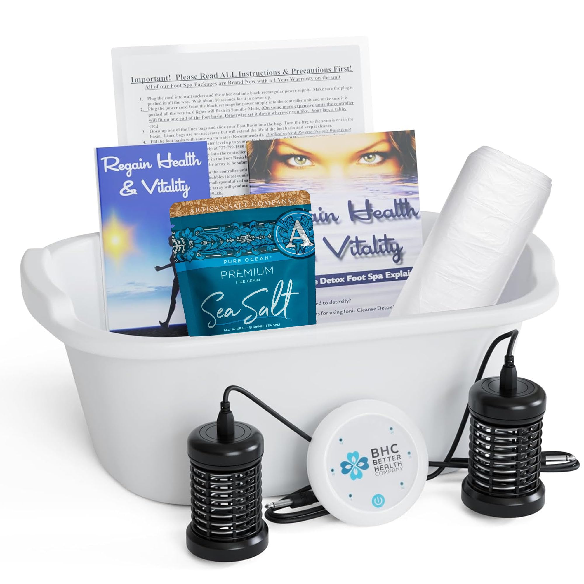 Ionic Foot Detox Machine - Home Foot Spa with 2 Arrays, 20 Liners & Sea Salt - 12QT Basin for Relaxation & Detox - Perfect for Stress Relief & Wellness Routine