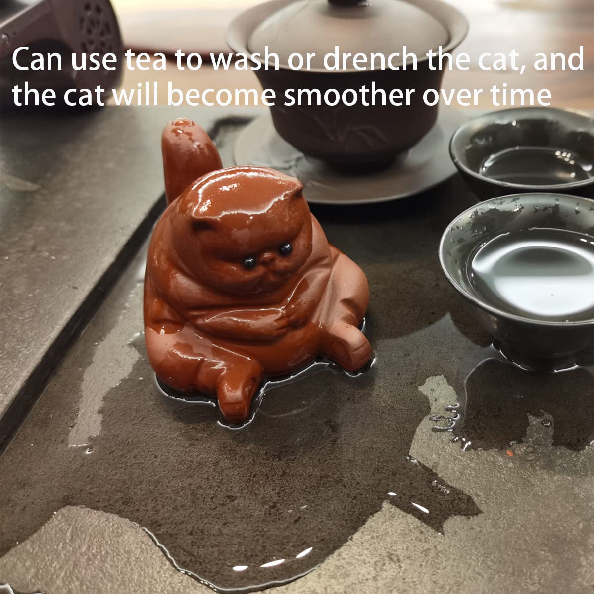 Zisha Clay Angry Cat Tea Pet Figurine - Kung Fu Style Tea Ceremony Ornament, Frog Tea Set Accessory for Tea Table & Tearoom Decor - Perfect Gift for Tea Lovers (Red Cat, 2-Piece Set) - Ideal for Chinese Tea Ceremonies, Home Office Decor & Zen Meditation Spaces