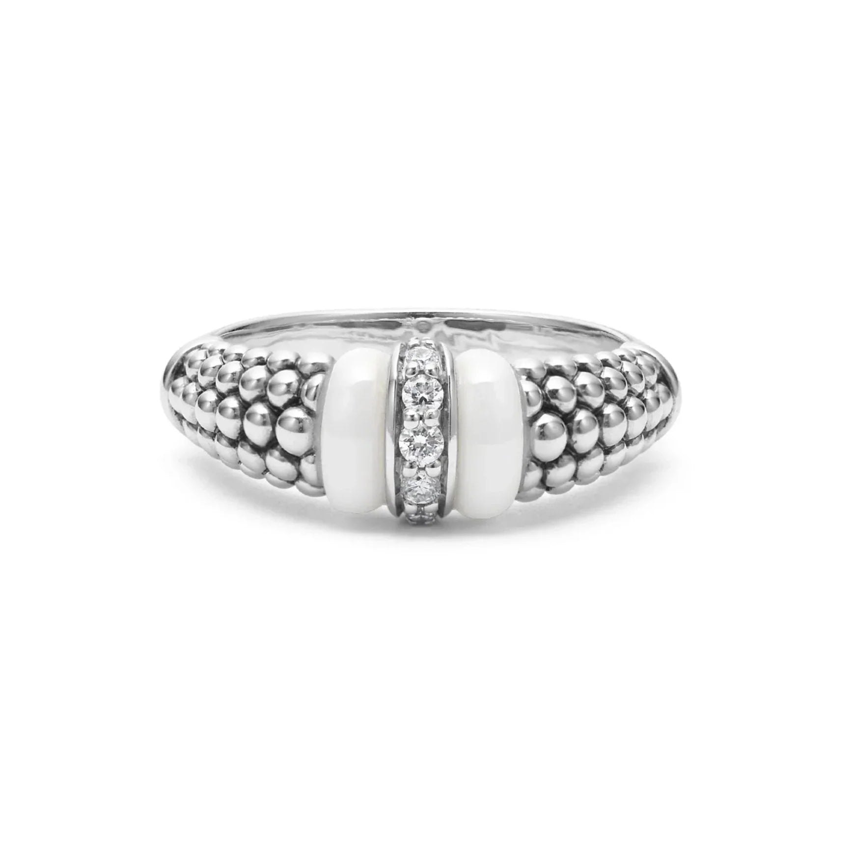 Elegant Ceramic and Caviar Diamond Ring for Women - Luxury Wedding, Engagement & Anniversary Jewelry Gift - Perfect for Special Occasions & Evening Events