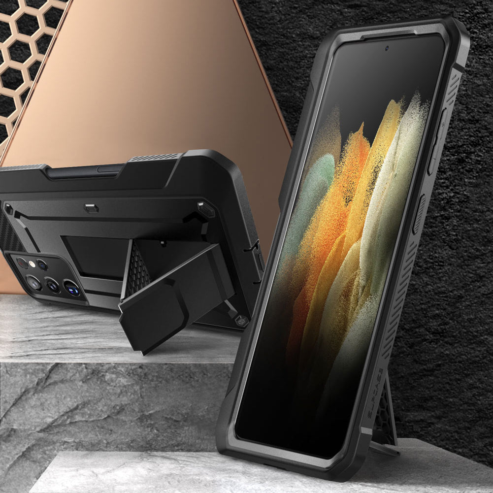Samsung Galaxy S21 Ultra Unicorn Beetle Pro Rugged Protective Case with Built-in S Pen Holder - Heavy Duty Shockproof Cover for Outdoor Work & Travel - Black