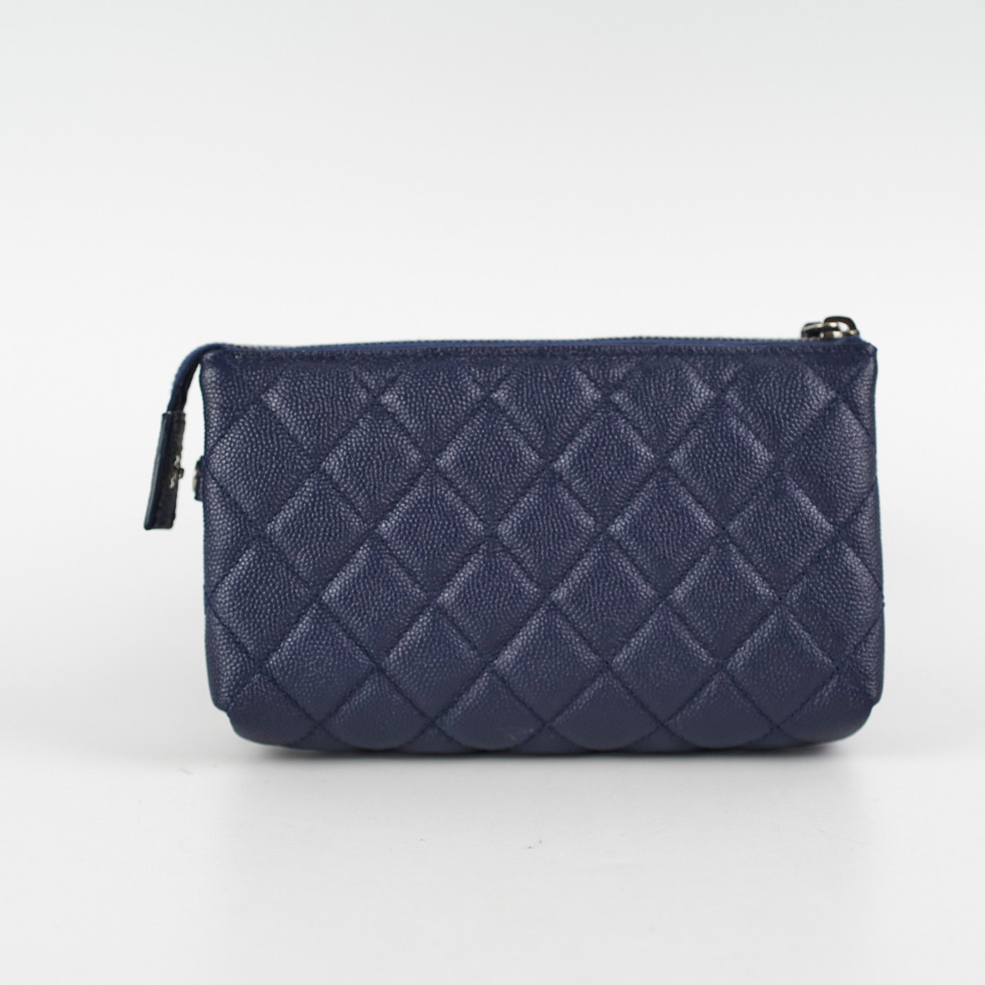 Chanel Quilted Caviar Leather Zip Pouch Wallet Navy Blue - Perfect for Everyday Use, Travel & Gift Giving