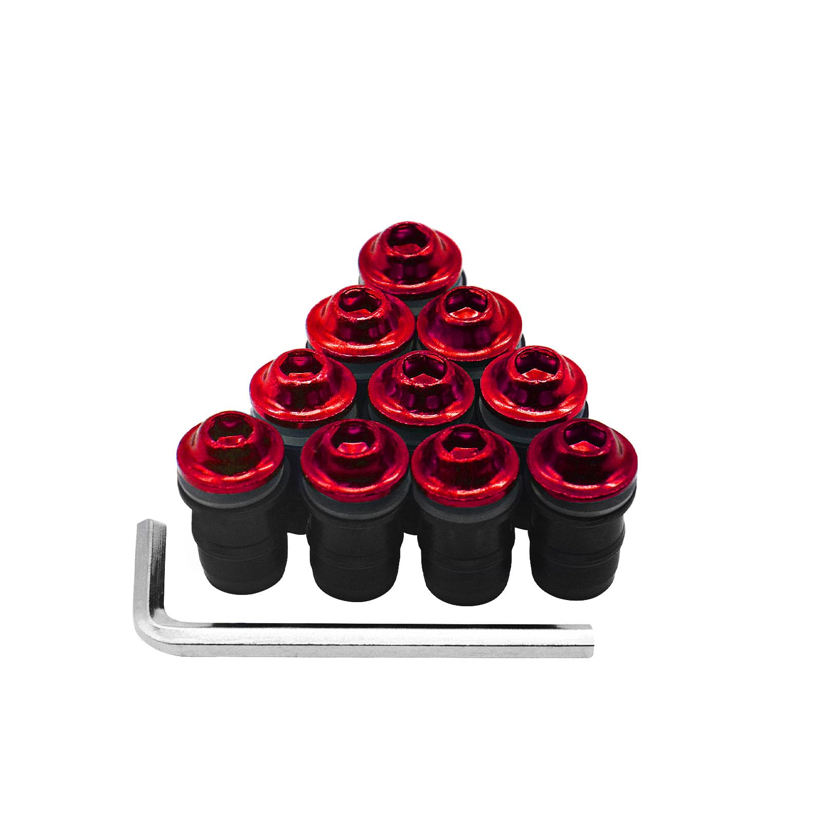10Pcs M5 Aluminum Alloy Motorcycle Windshield Screw Kit with Wrench - Red Windscreen Fairing Fasteners Bolts & Nuts for Honda, Yamaha, Kawasaki - Perfect for Bike Windshield Repair & Maintenance