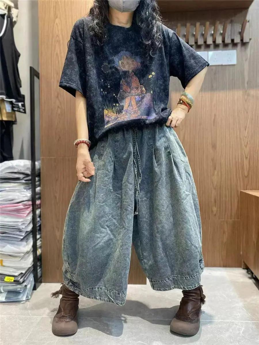 **Women's Stretchy Elastic Waist Wide Leg Jeans - Comfortable High-Rise Trousers for Casual & Work Outfits**