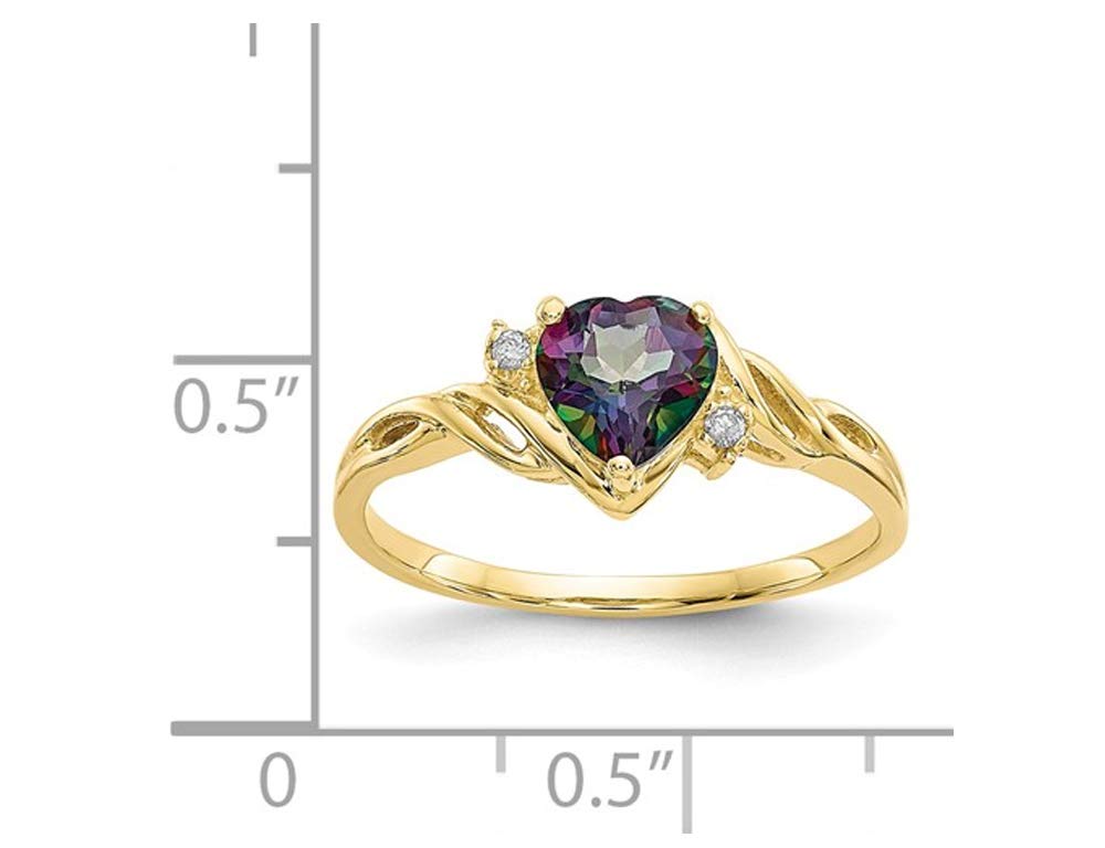 1.00 Carat (ctw) Mystic Fire Topaz Heart Ring in 10K Yellow Gold (Size 6) - Elegant Valentine's Gift, Anniversary Jewelry for Women, Romantic Proposal Ring for Her