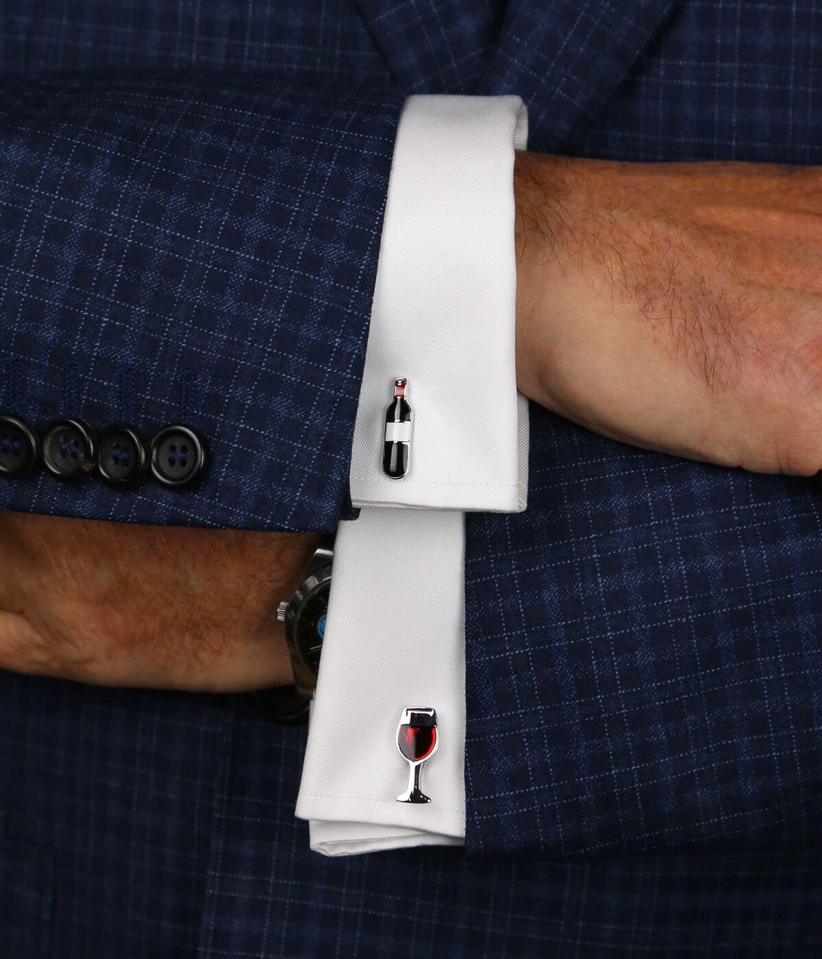 DÉCLIC Elegant Wine Bottle & Glass Cufflinks Set - Perfect for Weddings, Groomsmen Gifts & Formal Events - Unique Stainless Steel Cuff Links for Wine Lovers