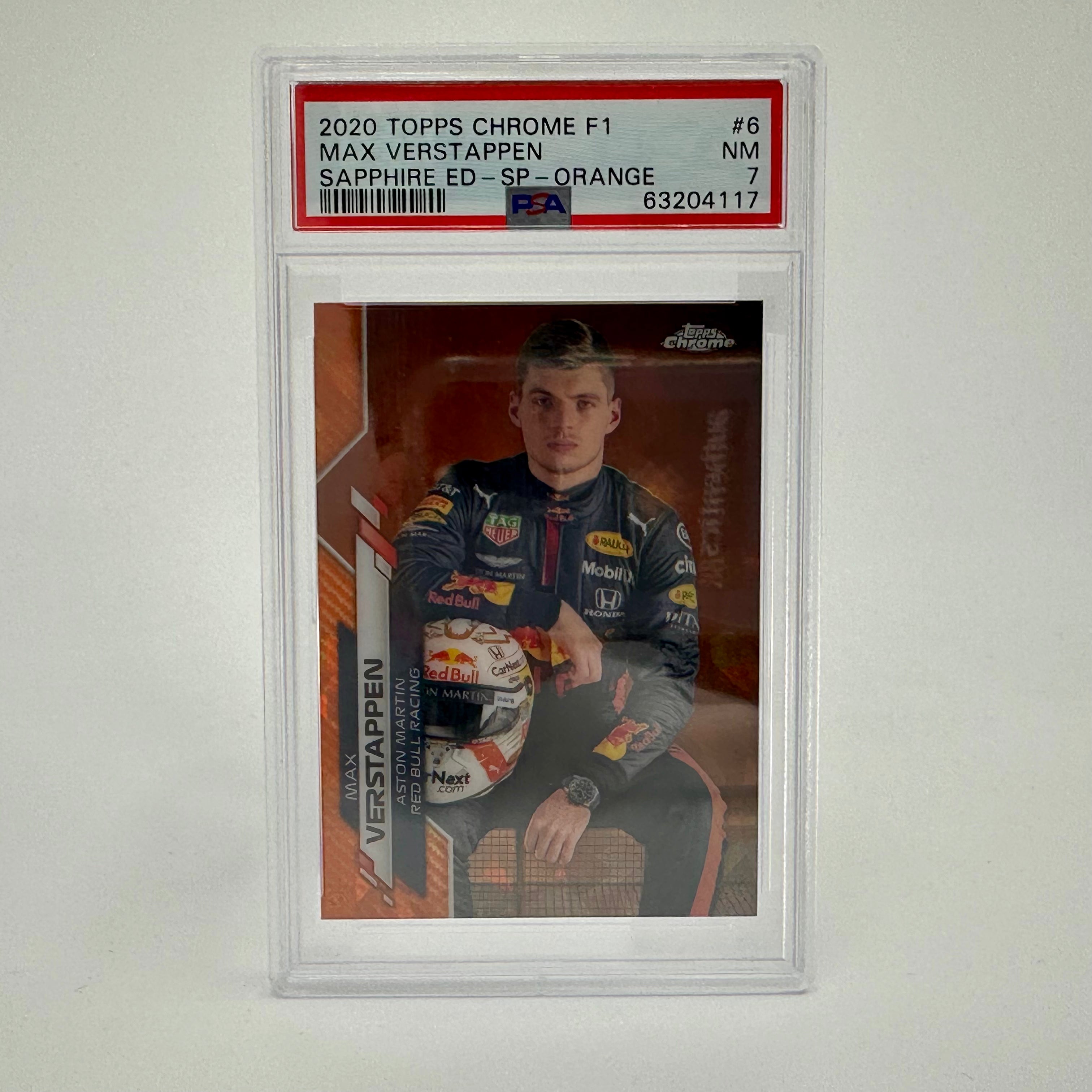 PSA 7 Graded 2020 Topps Chrome F1 Max Verstappen #6 Sapphire Edition SP Orange Racing Card - Perfect for F1 Collectors, Sports Memorabilia Displays, and Investment Collections