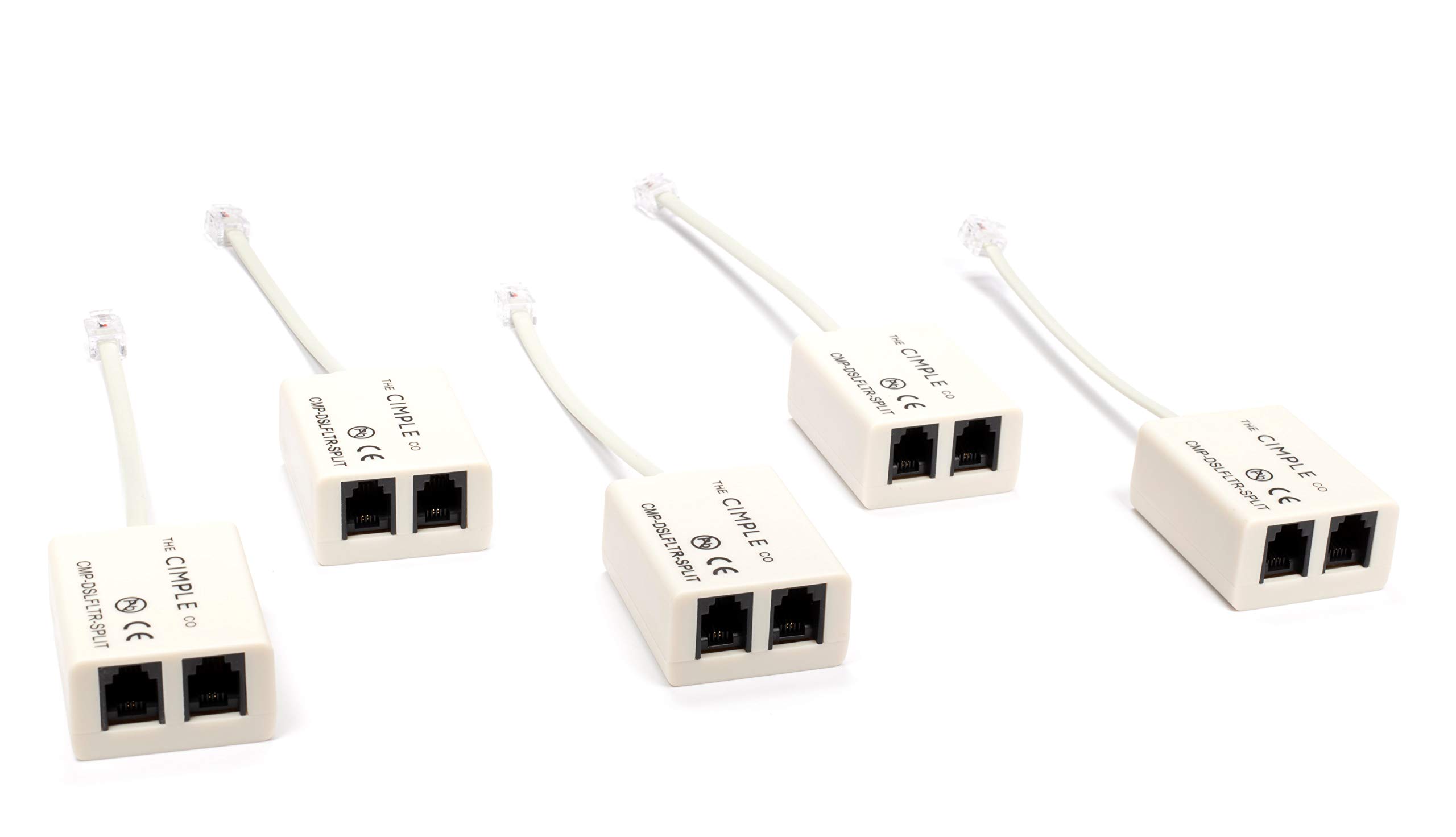 5-Pack THE CIMPLE CO DSL Phone Line Filter - Eliminate Noise for Clear Fax, Landline & Satellite Calls - Ivory Modem Splitter (2 Wire, 1 Line) - Perfect for Home Office & Telecommunication Setups