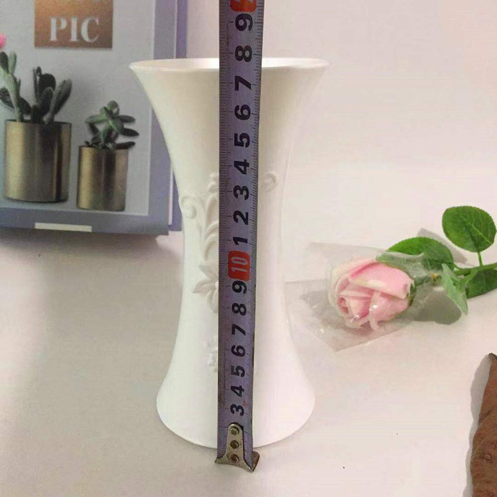 White Plastic Relief Vase - Elegant Flower Arrangement Pot for Home & Office Decor | Perfect for Table Centerpieces, Wedding Decorations & Gift Giving