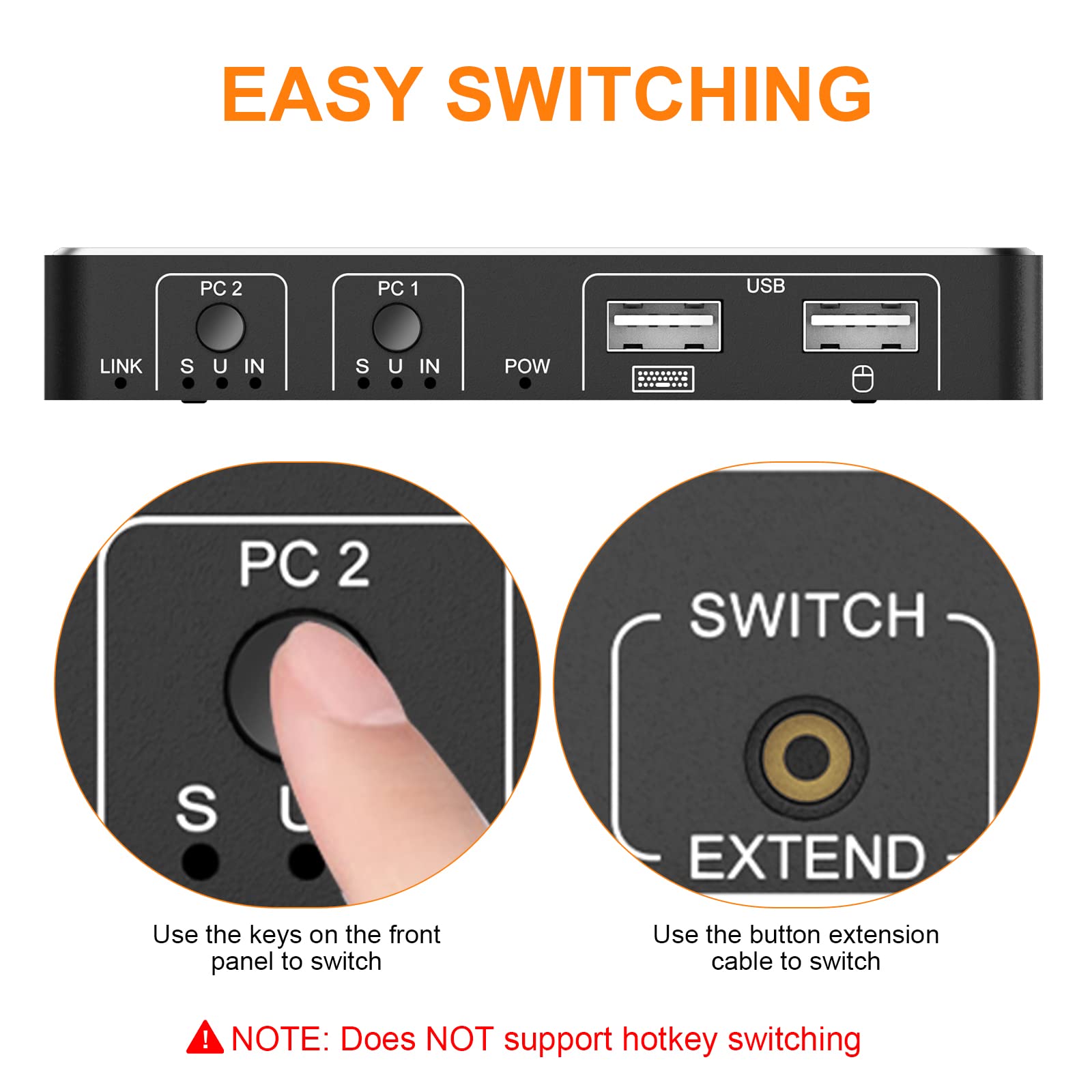 Tendak 2x1 HDMI 2.0 KVM Switch with USB 2.0 Ports - 4K@60Hz HDCP 2.2 Support for PC, PS4, Xbox - Keyboard & Mouse Sharing Switch for Dual Computer Setup - Perfect for Gaming, Office & Home Theater Systems