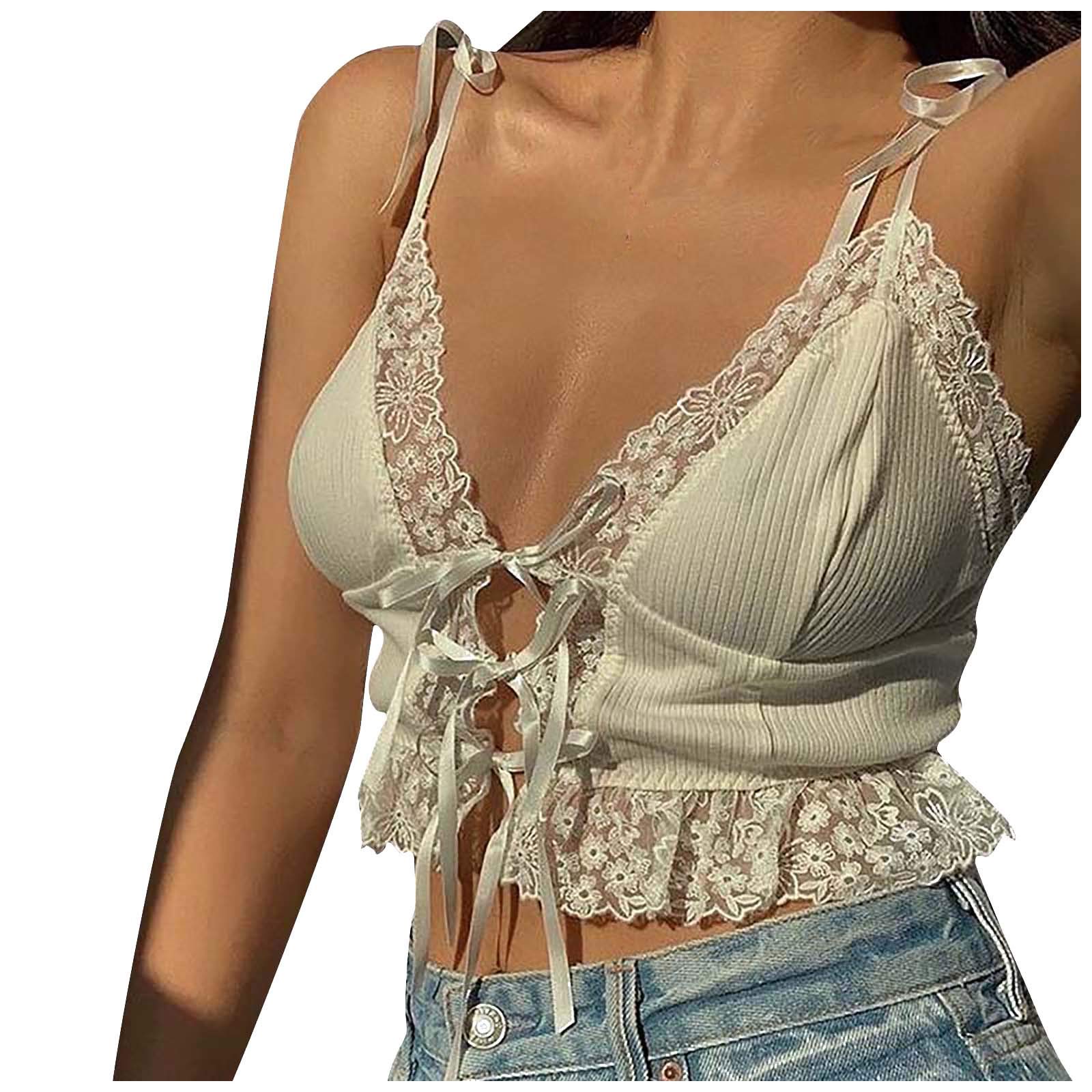 White Lace V-Neck Slim Fit Sexy Women's Tank Top - Sleeveless Halter Blouse for Summer, Beach, Party & Casual Wear