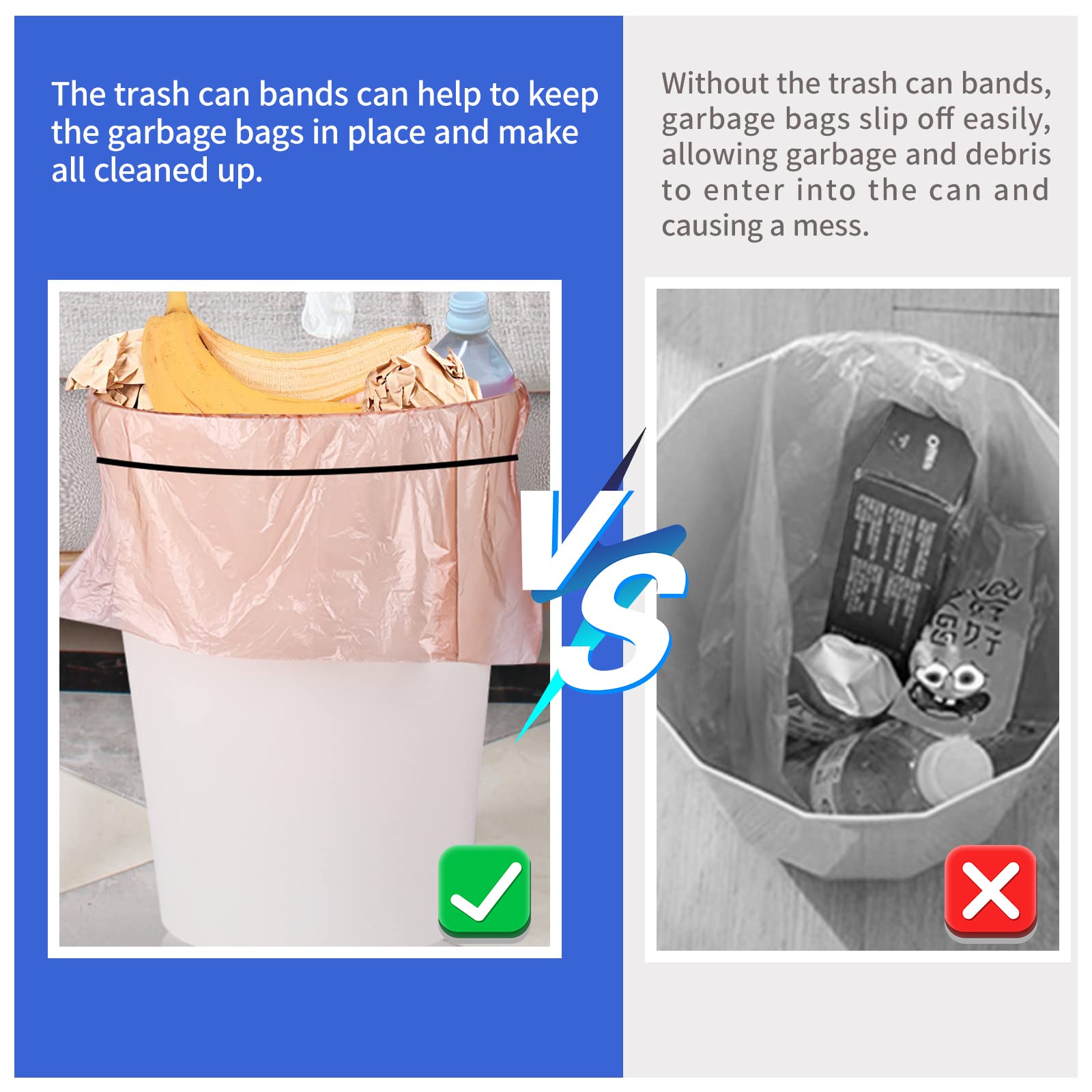 6-Pack Elastic Trash Can Bands - Black, Blue, Brown - Fits 13 to 30 Gallon Garbage Cans - Heavy Duty Rubber Bands for Securing Trash Bags - Perfect for Home, Office, School & Indoor Use - Keep Your Space Clean & Organized