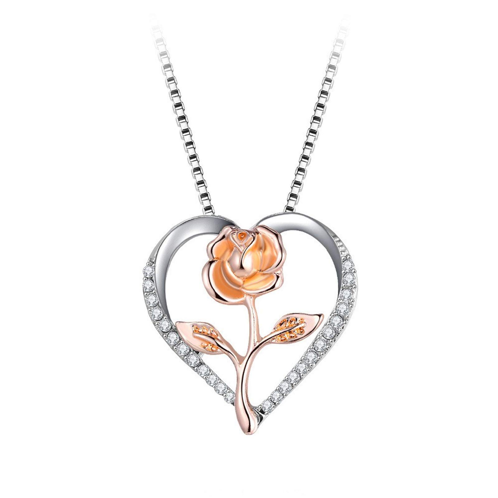 European Rose & Diamond Pendant Necklace for Women - 18K Gold Plated Love Zircon Fashion Jewelry - Perfect for Valentine's Day, Anniversary & Romantic Gifts