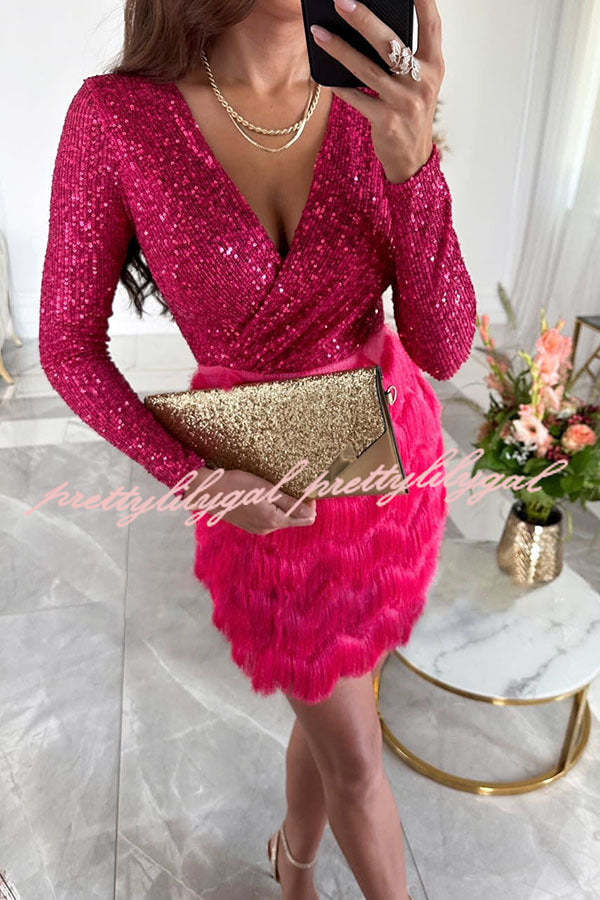 Sparkling Sequin Patchwork Tiered Fringe Mini Dress for Women | Sexy Club & Party Outfit | Perfect for Nightlife, Dancing, and Special Occasions