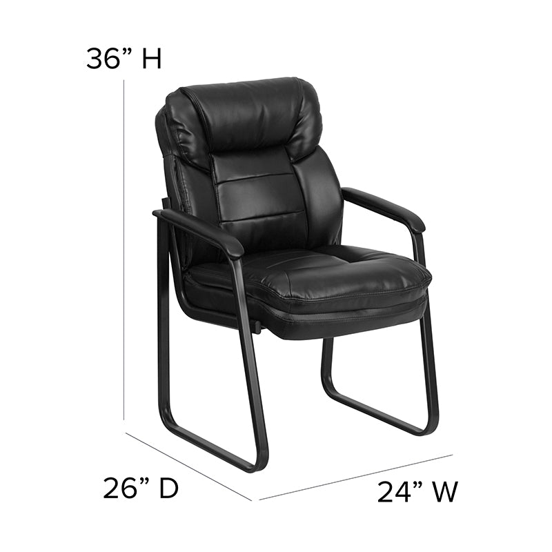 Premium FLASH Isla Black Leather Executive Office Chair - Ergonomic Lumbar Support & Sled Base - Perfect for Reception Areas, Conference Rooms & Home Offices