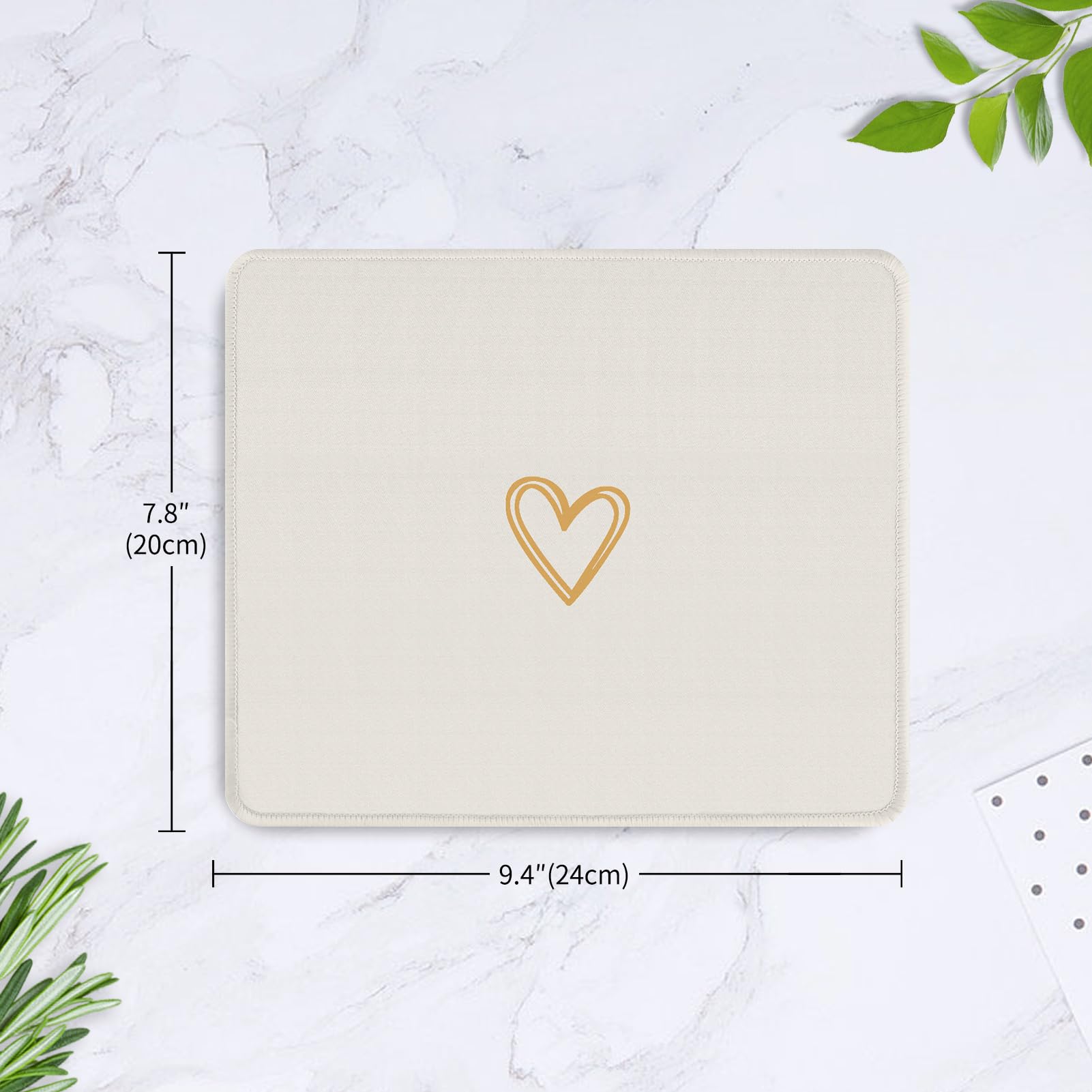 Seorsok Square Cute Heart Mouse Pad - Aesthetic Office & Home Computer Mouse Mat, Waterproof Non-Slip Rubber Base for Wireless Mouse, Beige - Perfect for Work, Gaming & Home Decor