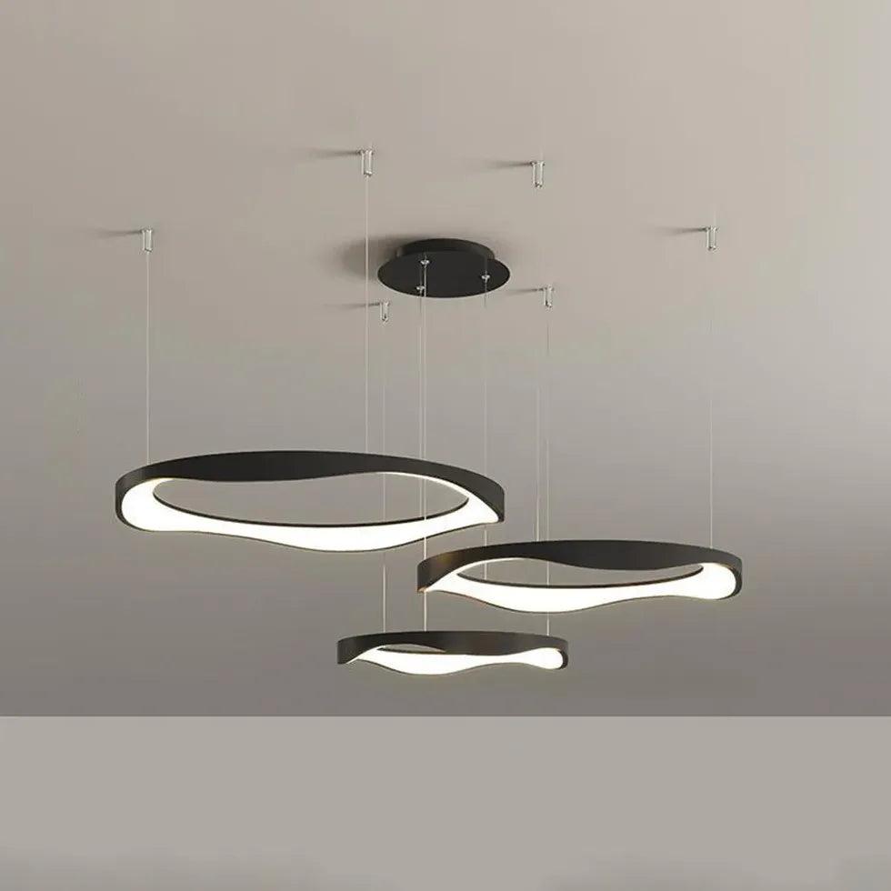 Modern Ring Shaped Metal Acrylic LED Pendant Light for Living Room - Dimmable Hanging Ceiling Lamp for Dining Room, Bedroom, Kitchen & Office Lighting