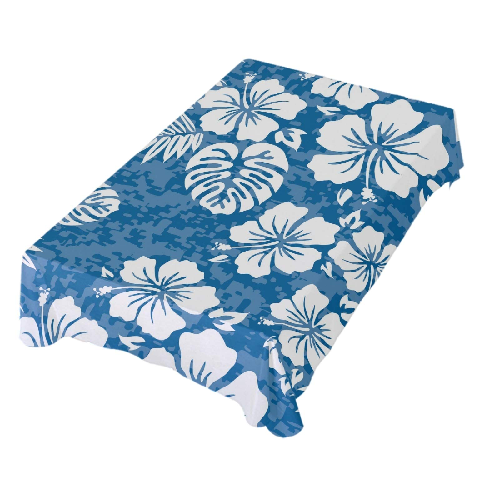 Hawaiian Tropical Hibiscus Palm Leaf Square Tablecloth - 54 Inch Polyester Party Table Decor for Dinner, Luau, Beach & Summer Events