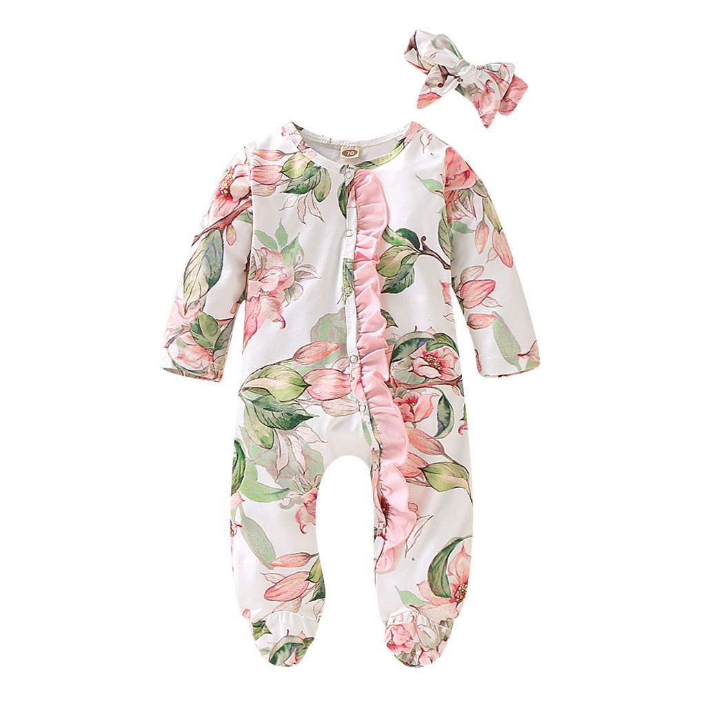 **Baby Boy & Girl Footed Romper Set with Headband - Soft Infant Sleepwear Outfits for Newborns - Perfect for Sleeping, Playtime & Photo Shoots**