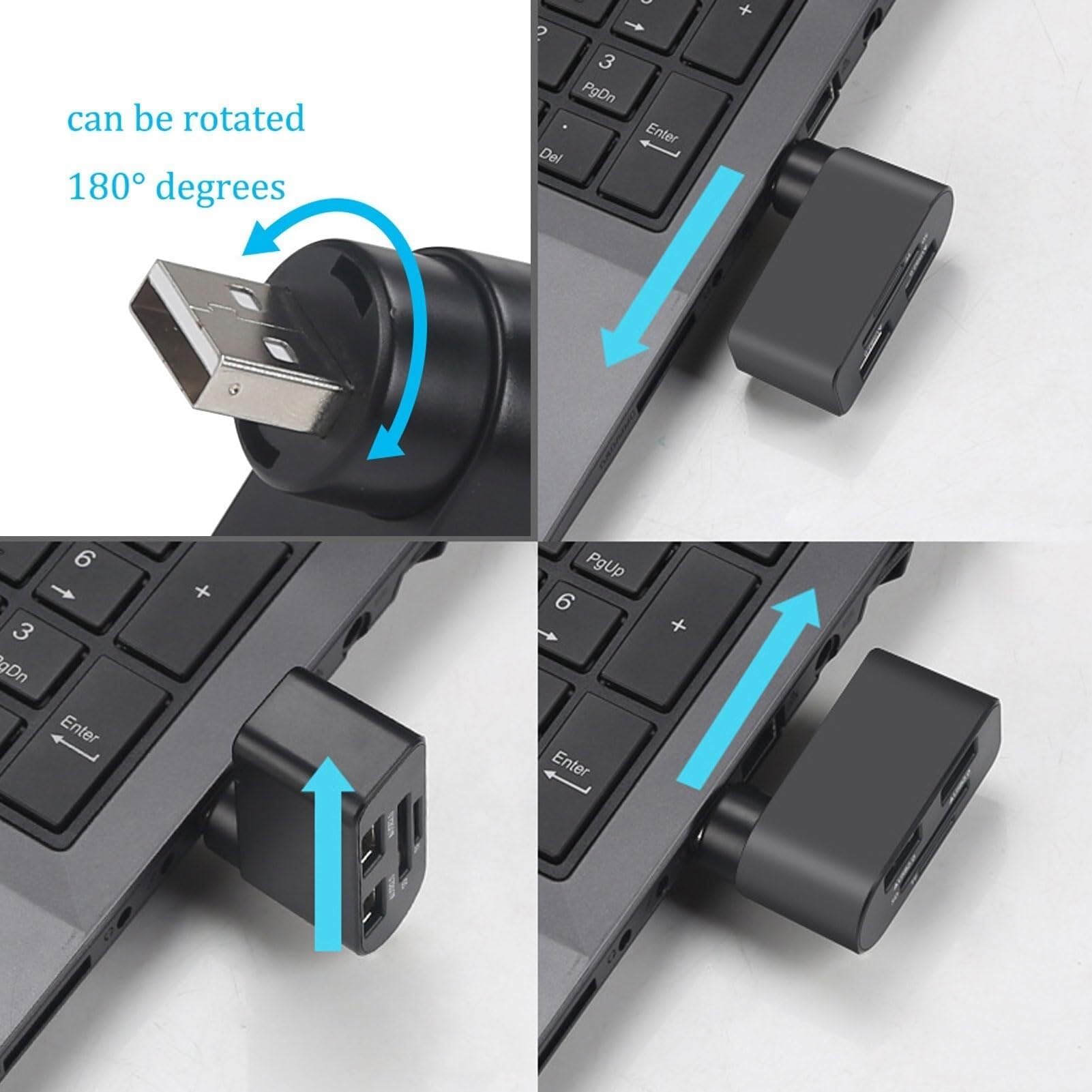 4-in-1 Rotatable USB C Hub with HDMI Adapter - 180° Swivel USB 2.0 Ports, TF/SD Card Reader - Compatible with MacBook, Laptops & External HDD | Perfect for Home Office, Travel & Multi-Device Connectivity (Black)