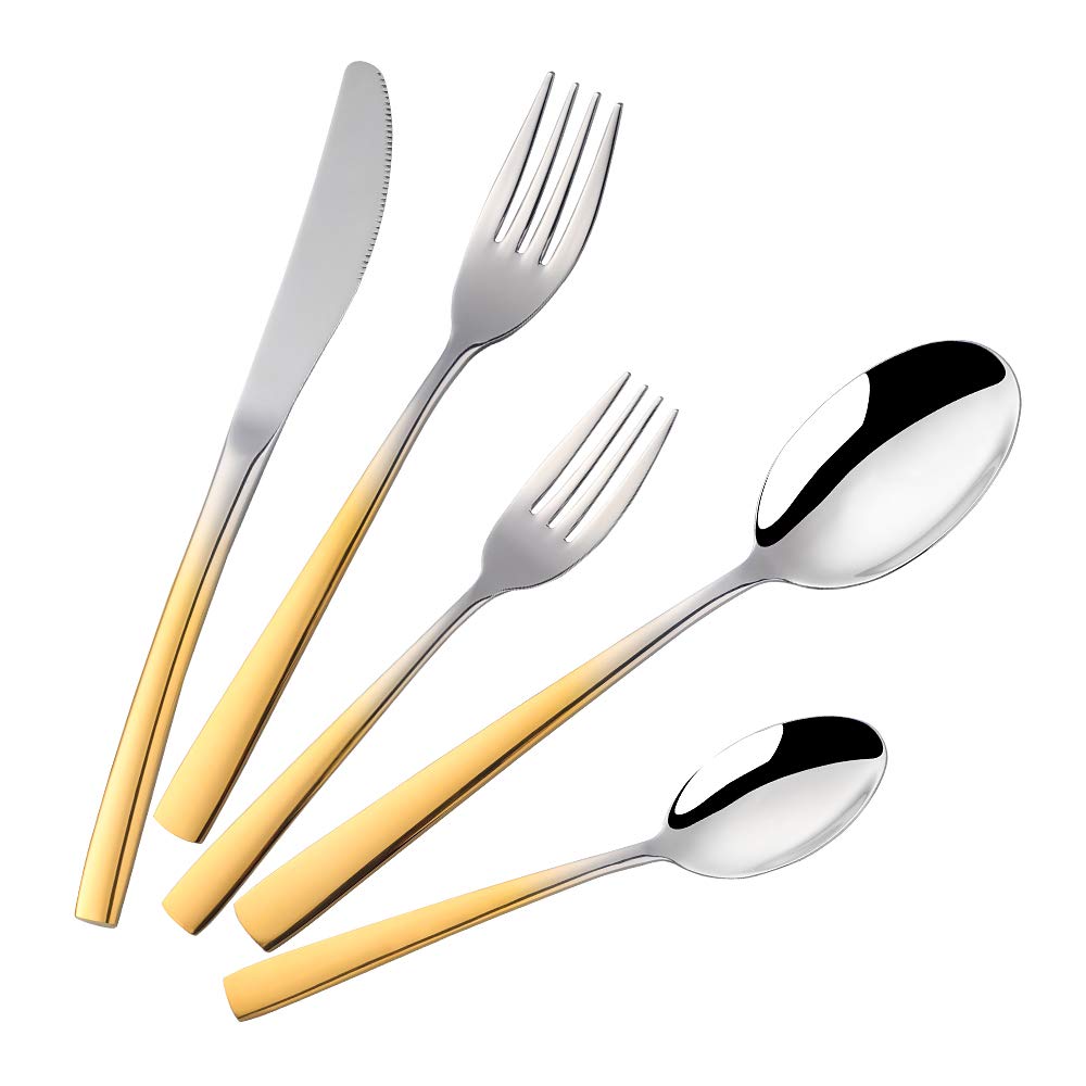 20-Piece Gold Silverware Dinnerware Set - BuyGo Stainless Steel Flatware Cutlery Set for 4, Elegant Golden Handle Utensils for Wedding, Home, Hotel & Restaurant Use - Perfect for Formal Dining, Dinner Parties & Special Occasions