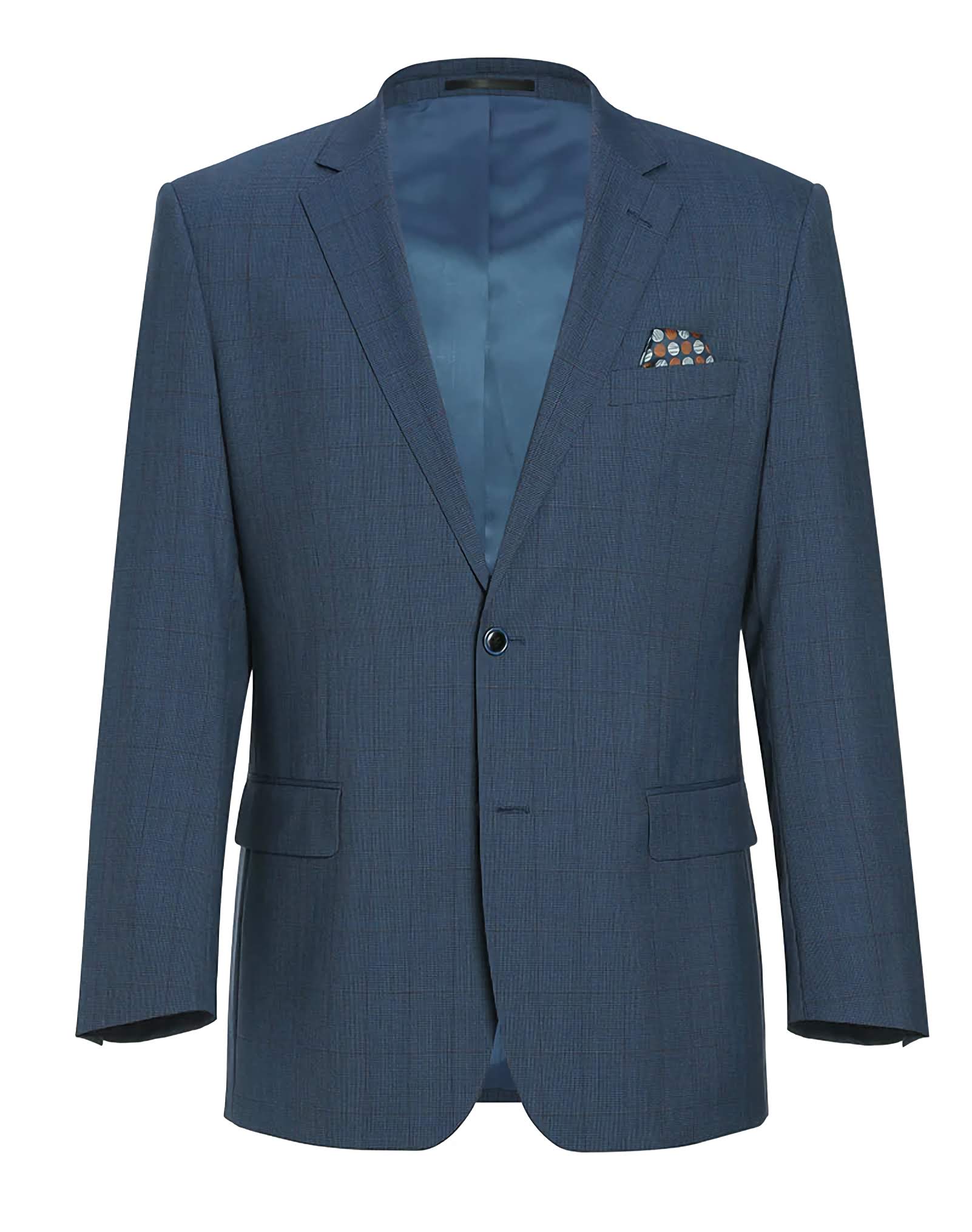 100% Wool Mini Check Pattern Regular Fit 2 Button Blue Blazer for Men | Office Wear, Business Casual & Formal Occasions