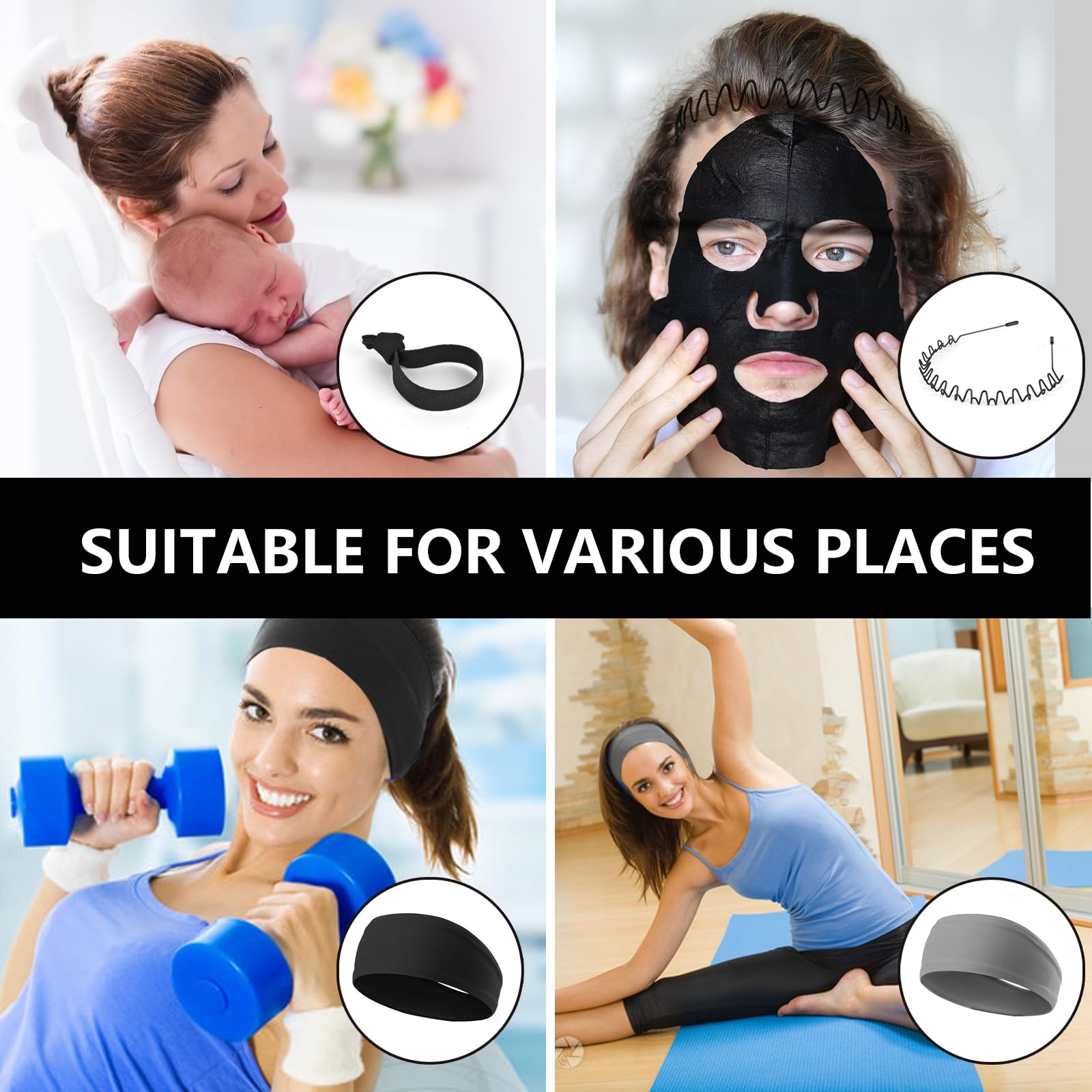 Men's & Women's Metal Headband Set - 6-Piece Wavy Spring Headbands in Neutral Black for Running, Cycling, Yoga & Outdoor Sports - Sweat-Wicking Hair Accessories for Active Lifestyles
