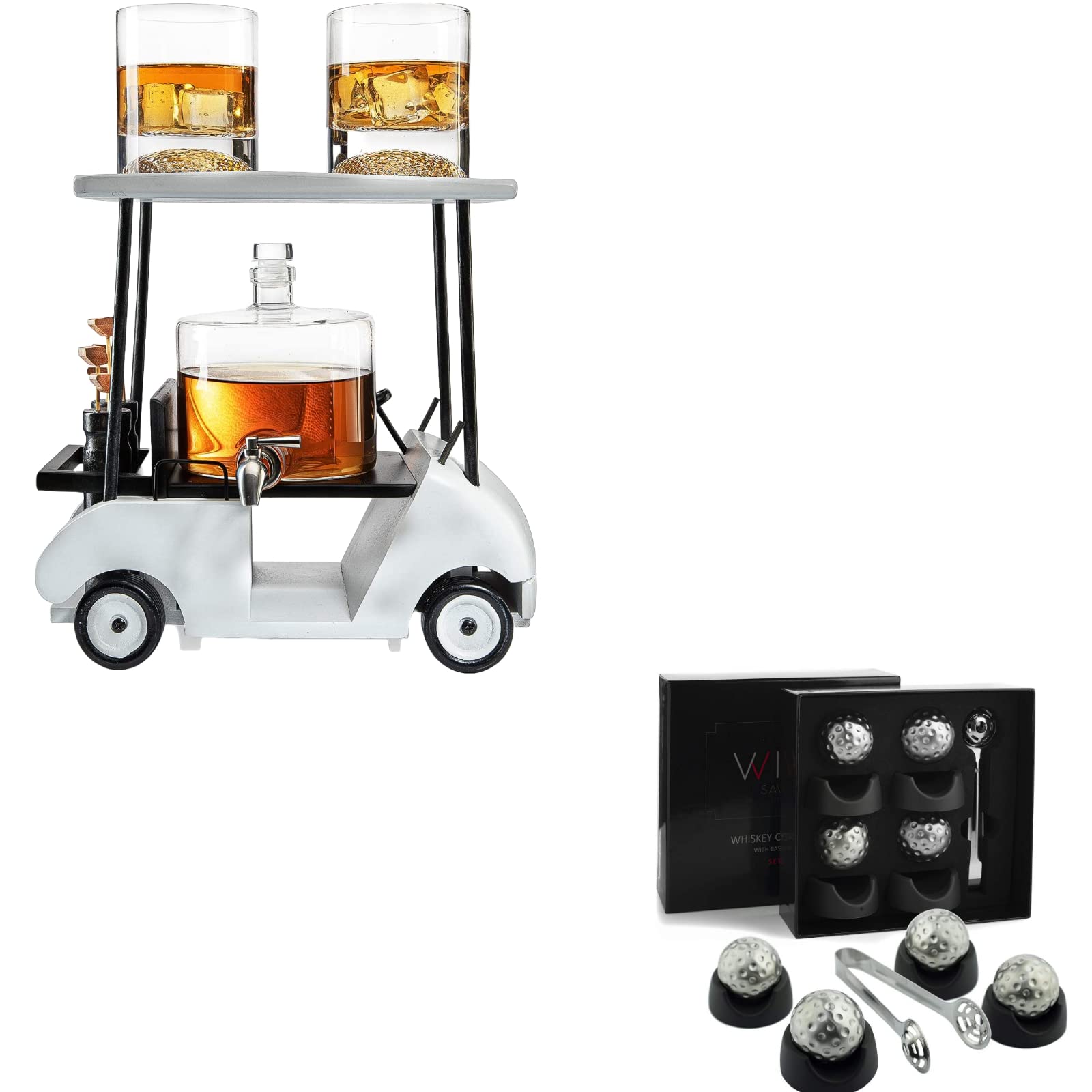 Premium Golf Whiskey Decanter Set with 2 Glasses & 4 Stainless Steel Golf Ball Whiskey Stones - Ideal Golf Gift for Men & Women, Perfect for Golf Lovers, Home Bar Decor, and Cocktail Parties