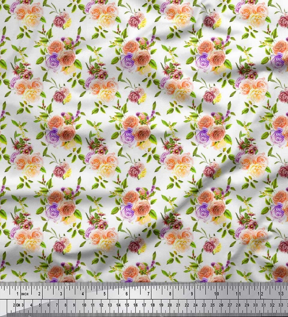 Soimoi 100% Cotton Poplin Fabric by The Yard - 42 Inch Wide Green Printed Fabric with Rose, Leaves & Denmark Flower Pattern - Perfect for Dresses, Curtains, Quilting & DIY Craft Projects