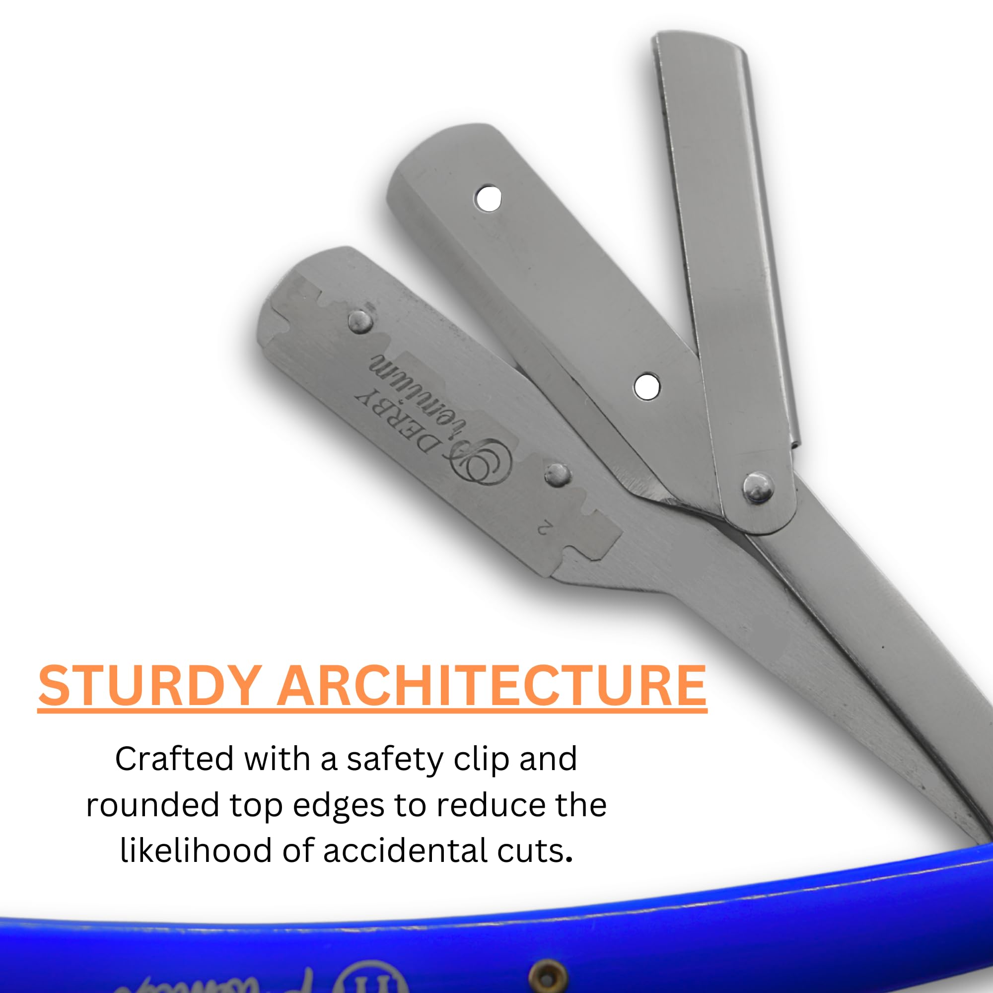 ProMax Care Professional Straight Razor for Men - Blue Non-Slip Handle with 100 Derby Blades - High-Quality Steel & Ergonomic Design - Perfect for Barber Shaving, Grooming & Personal Care at Home