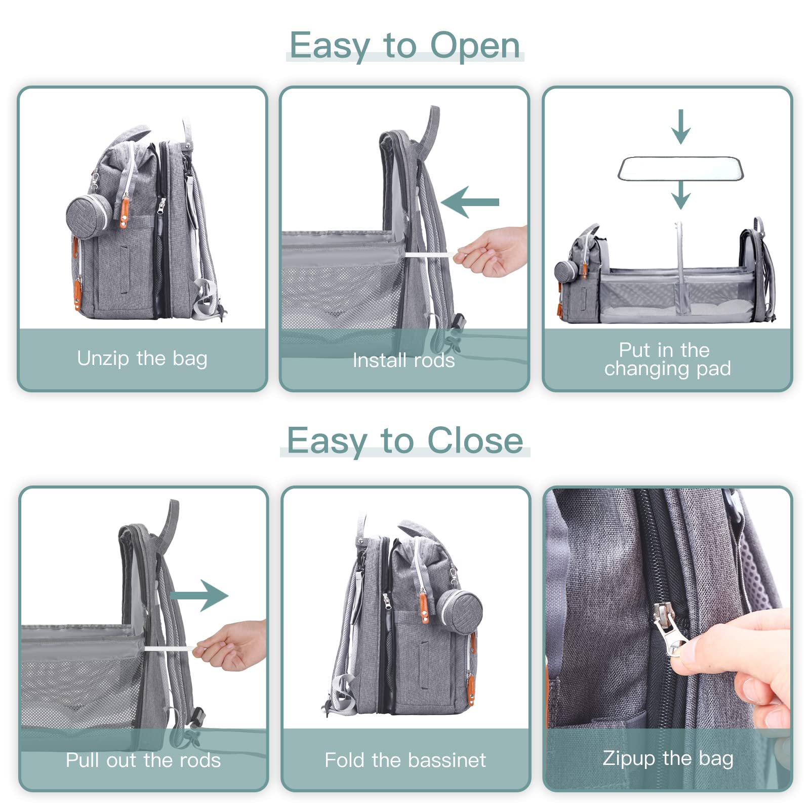 Gray Diaper Backpack with Changing Station - Baby Essentials for Travel & Outings