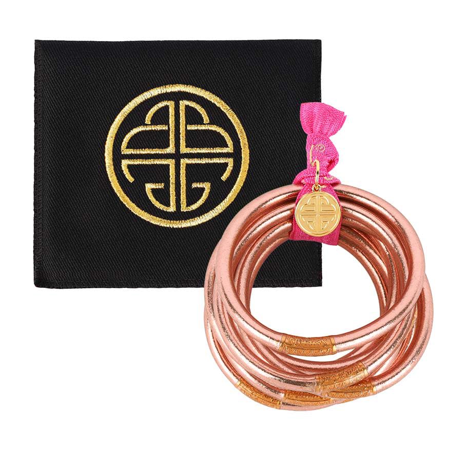 BuDhaGirl Rose Gold All Weather Bangles (AWB) - Serenity Prayer Bracelet for Women, Waterproof Adjustable Spiritual Jewelry for Daily Wear, Yoga, Meditation & Outdoor Activities