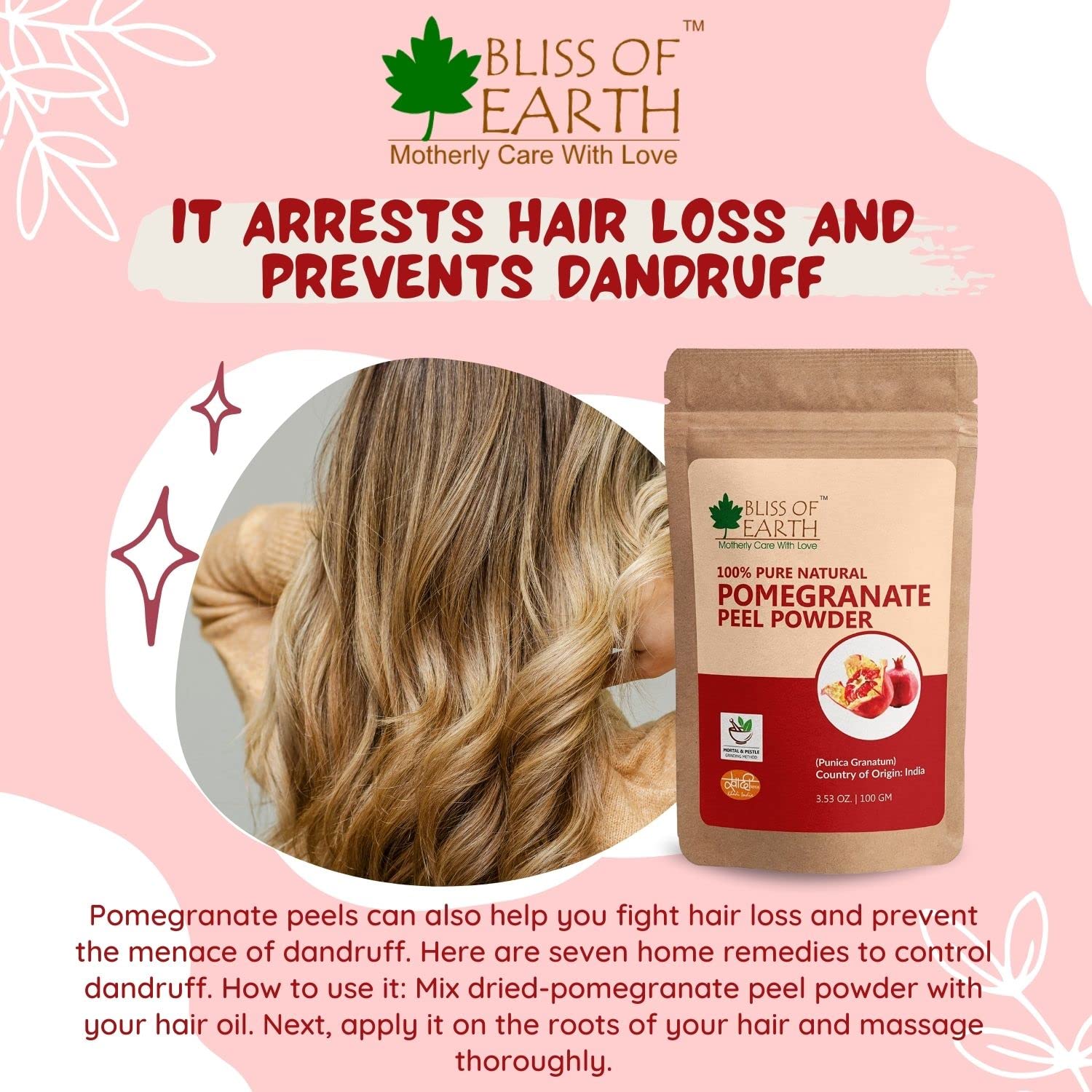 Organic Pomegranate Peel Powder 453GM - Bliss of Earth Herbal Face Mask for Glowing Skin | Natural Skincare & DIY Beauty Recipes