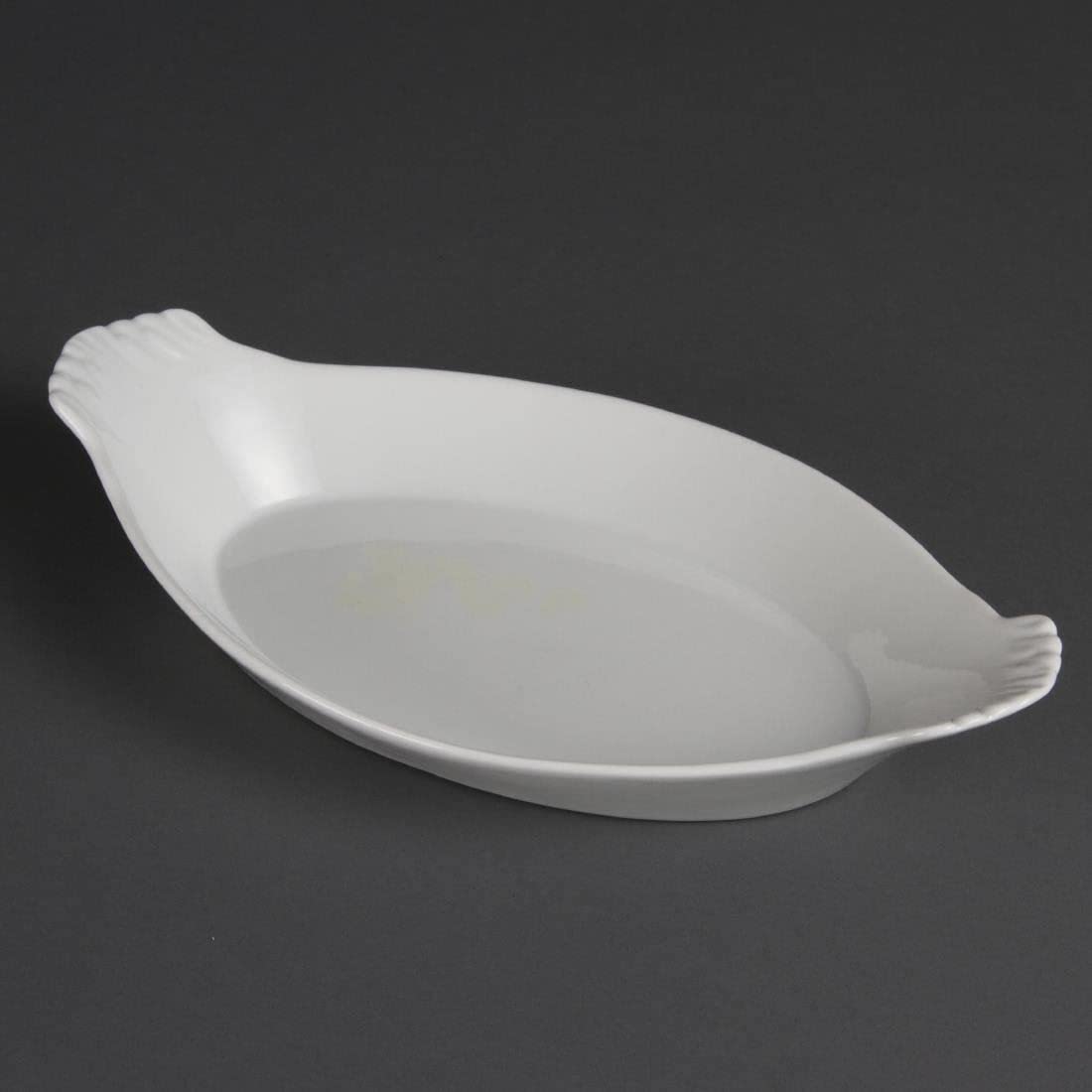 Premium 6-Piece White Porcelain Oval Serving Plates with Ears - 320x177mm - Elegant Dinnerware for Buffets, Parties & Formal Dining