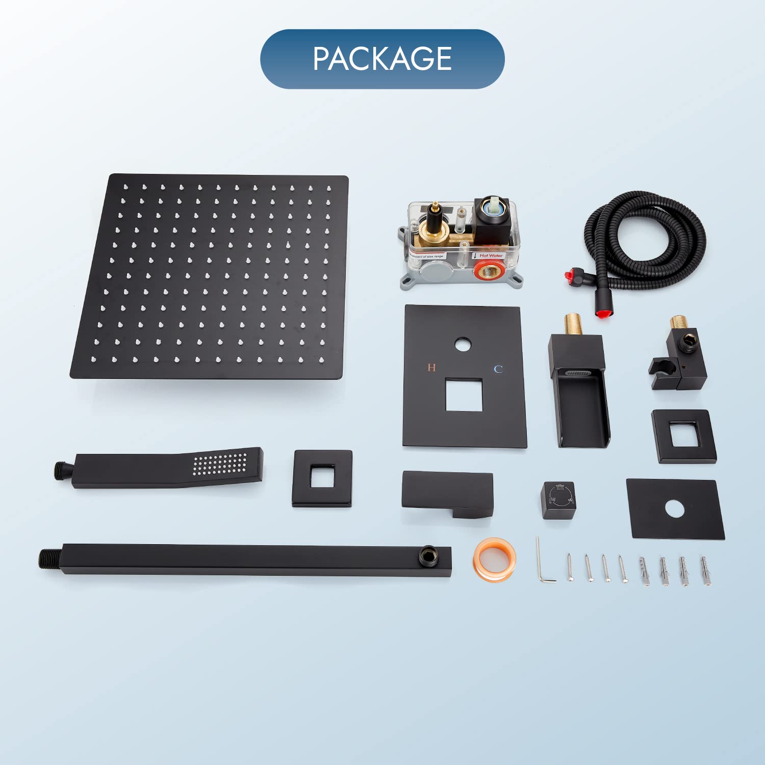 3-Function Matte Black Wall Mount Shower System with Handheld Spray, Waterfall Tub Spout & 10-Inch Rainfall Shower Head - Perfect for Modern Bathroom Renovations and Spa-Like Shower Experiences