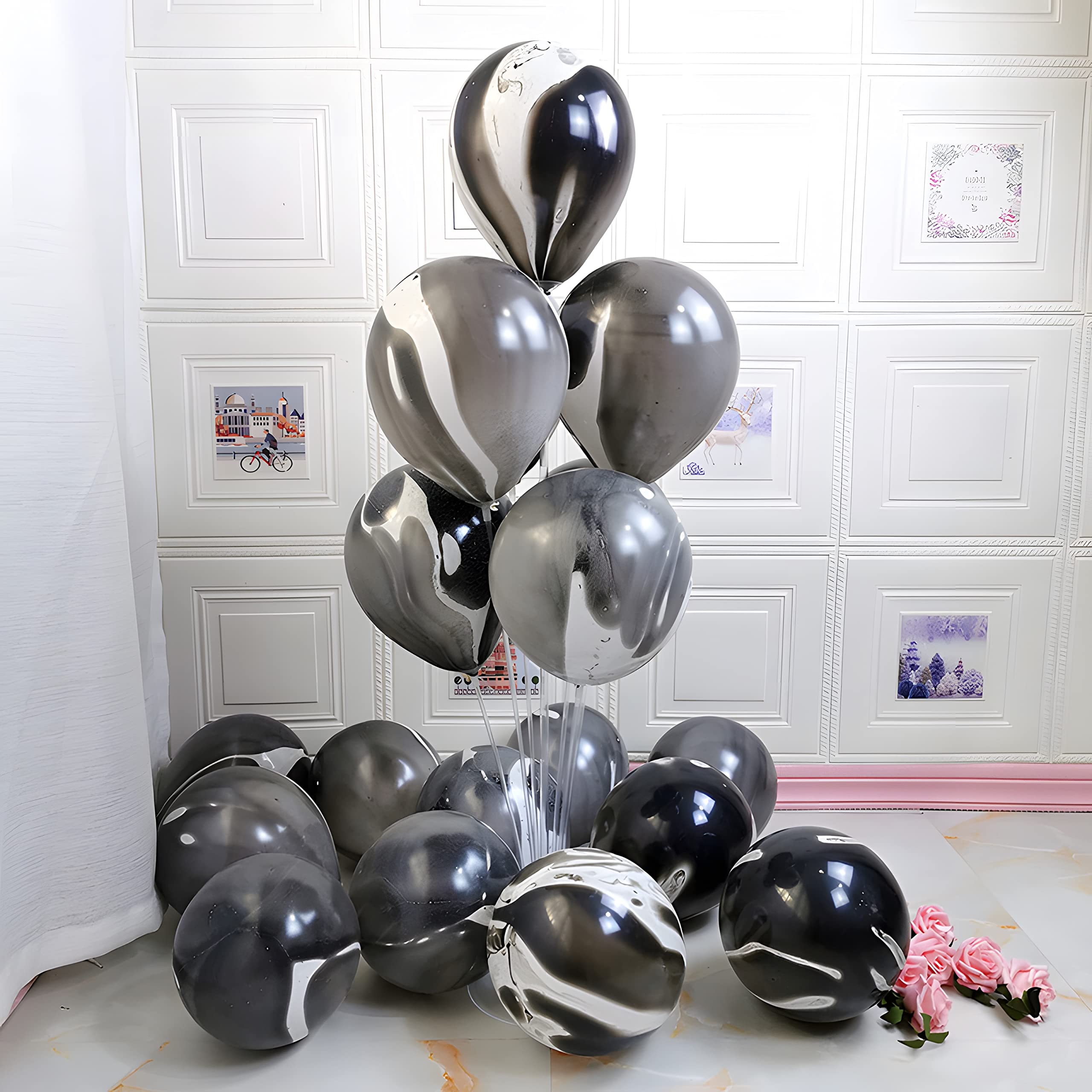 30PCS 12 Inch Black Tie Dye Balloons - Agate Marble Latex Swirl Party Balloons for Tie Dye Birthday, Bachelorette, Candyland & Hippie Theme Parties - Perfect for Indoor/Outdoor Decorations, Photo Backdrops & Event Styling