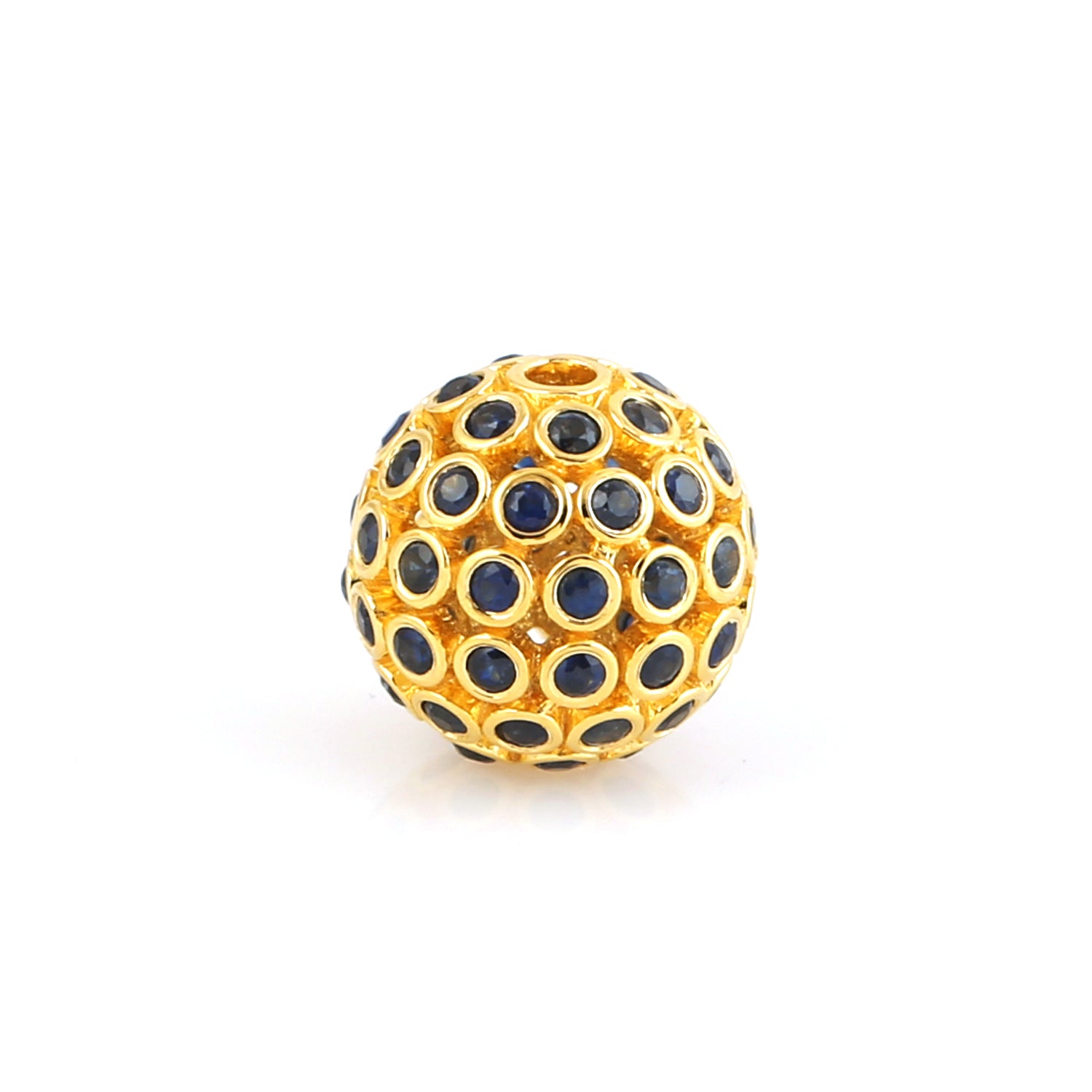 18K Yellow Gold Blue Sapphire Pave Bead Jewelry Making Findings - Perfect for Necklaces, Bracelets & DIY Craft Projects