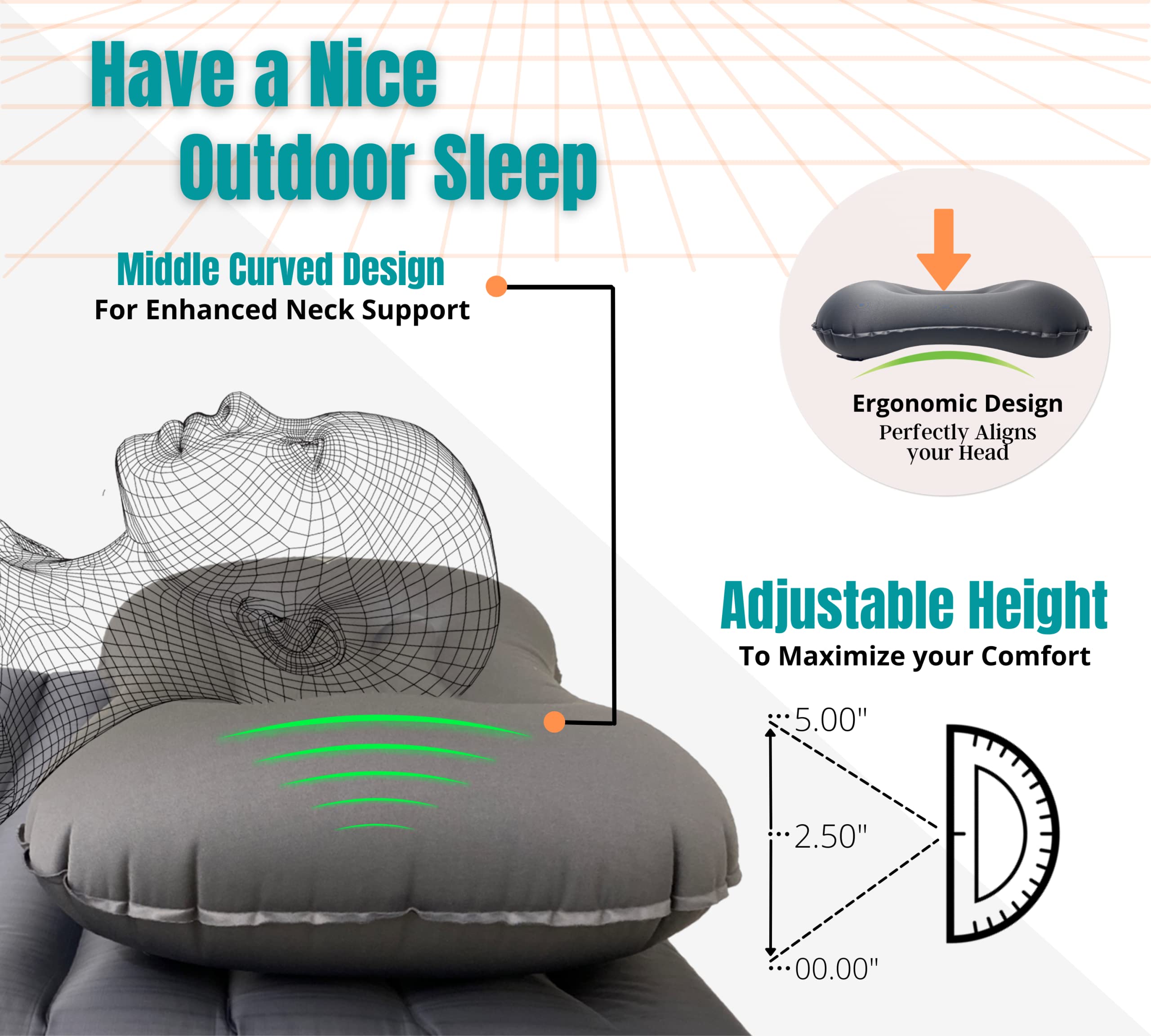 Inflatable Travel Pillow for Neck & Back Support - Water-Resistant & Compressible Camping Pillow with Carry Bag - Portable Air Pillow for Hiking, Backpacking, Airplane & Car Travel - Coin Grey (Pack of 1) - Perfect for Outdoor Adventures & Long Trips