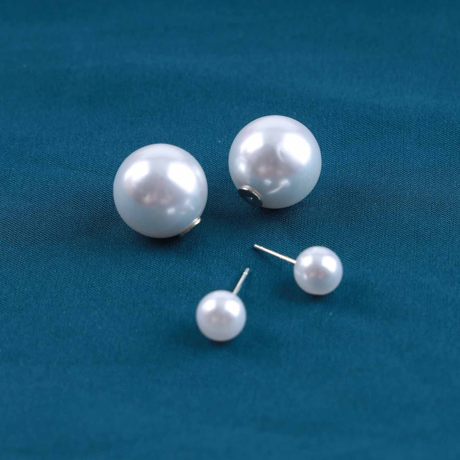 Vintage Pearl Ear Jacket Earrings - Large Double Side Silver Pearl Stud Earrings for Women | Elegant Front & Back Dangle Earrings for Parties, Weddings & Daily Wear