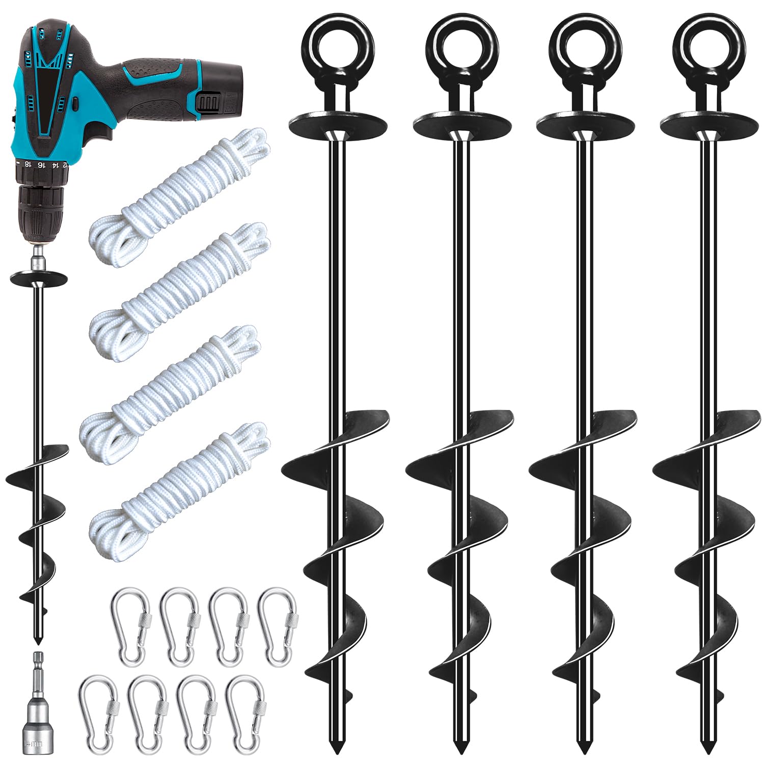 Heavy Duty Trampoline Ground Anchors - 4 Pack 18'' Screw-In Stakes for High Wind Protection | Secure Outdoor Play Equipment, Backyard Trampoline Safety, Storm-Proof Anchoring System