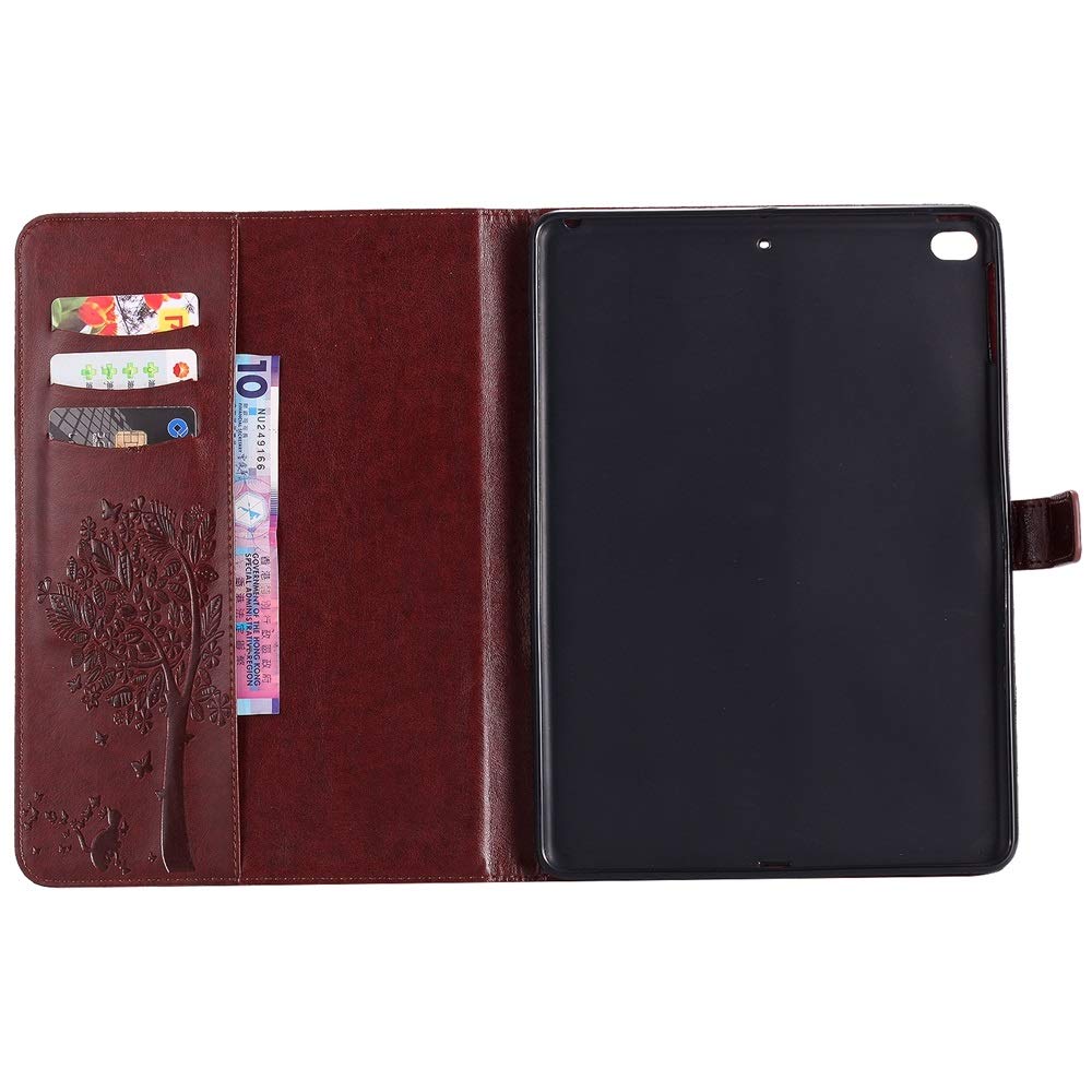 Premium PU Leather iPad Case for iPad 9.7 inch (2017/2018 5th/6th Gen) & iPad Air 2/Air - Tree Cat Embossed Flip Cover with Auto Sleep/Wake & Stand Feature - Brown - Perfect for Work, Travel & Daily Protection