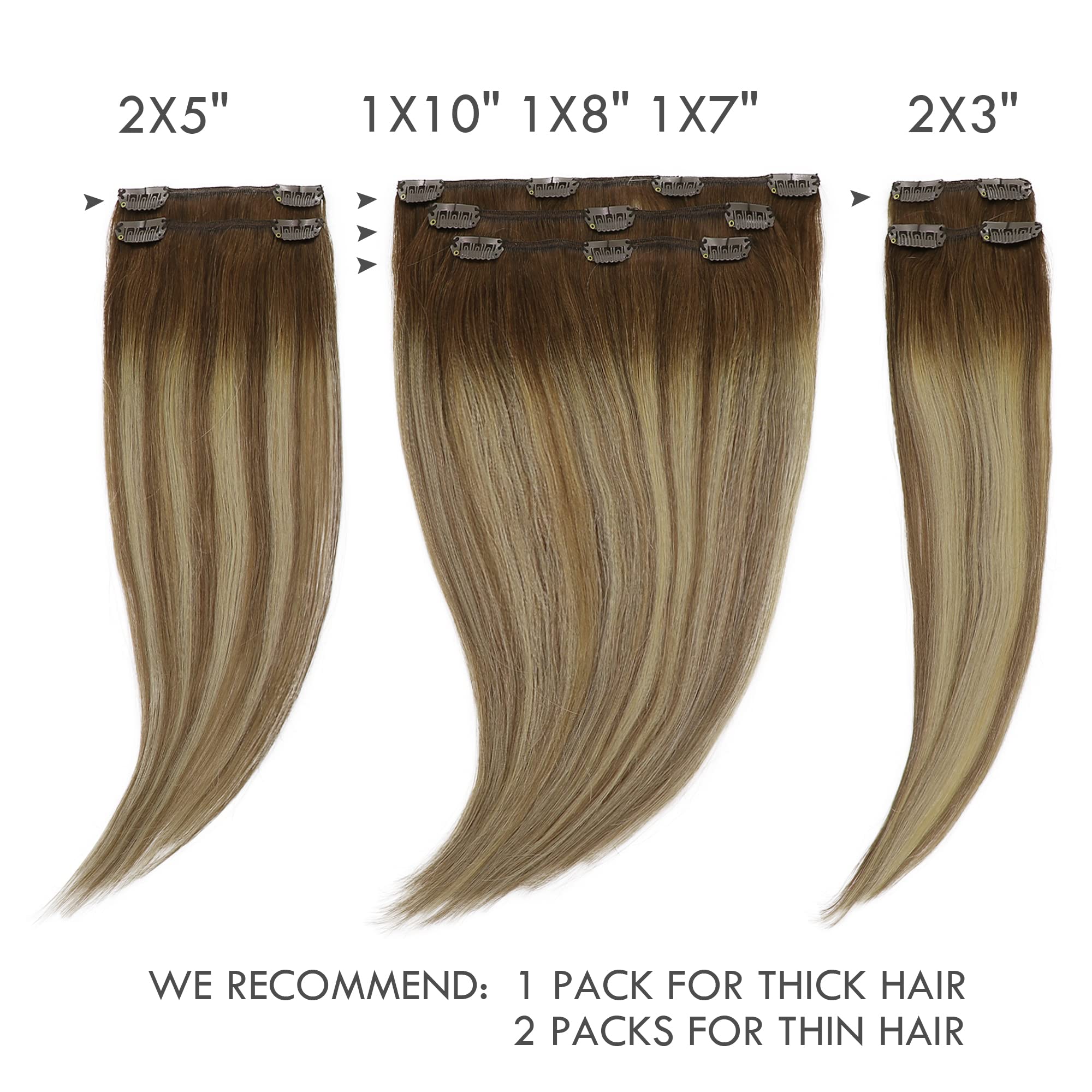 Clip In Hair Extensions 120G Real Human Hair - Balayage Walnut Brown to Ash Brown with Bleach Blonde Highlights - 7PCS 14 Inch Clip Ins for Volume & Length - Perfect for Parties, Weddings & Daily Styling