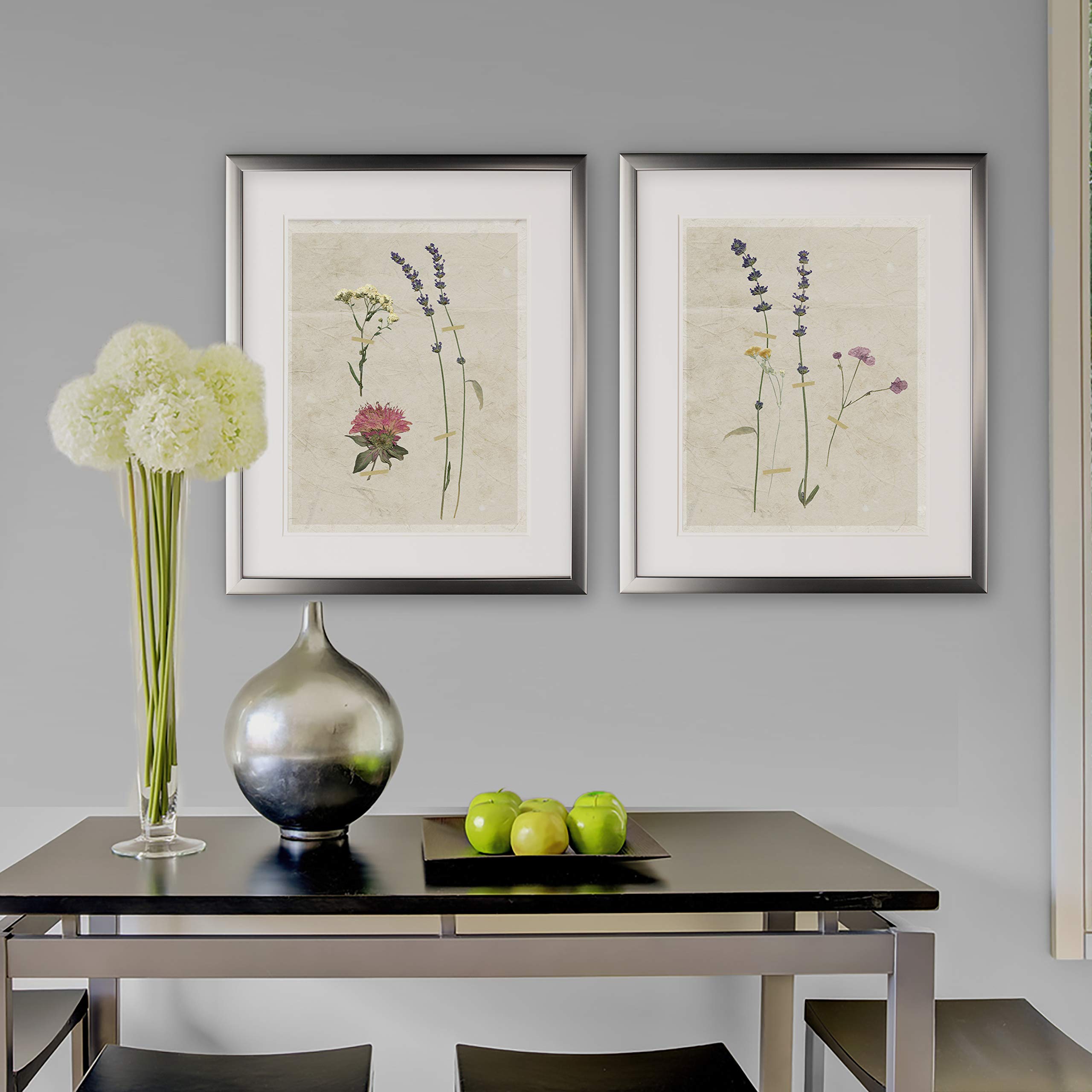 Wexford Home Pressed Lavender 2-Piece Set - Silver Frame Wall Art Prints for Living Room, Bedroom & Office Decor