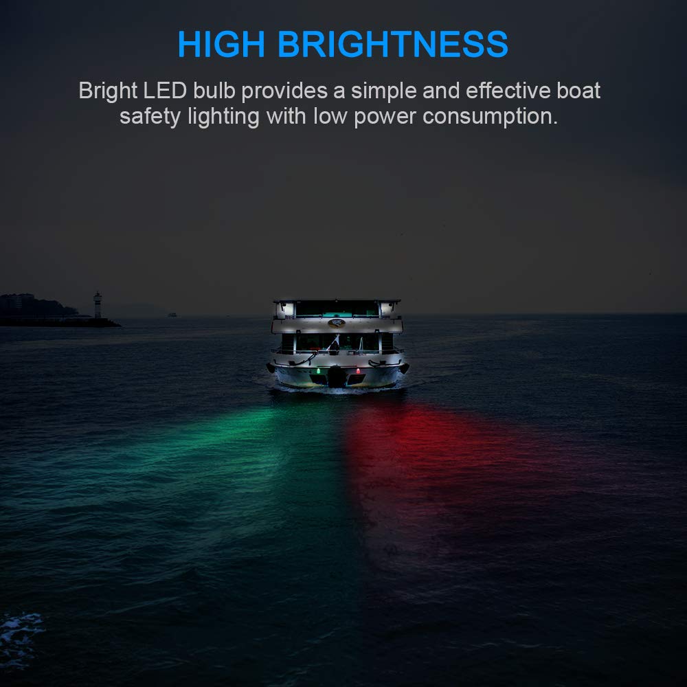 Sunsbell Marine LED Boat Navigation Lights - 2 Pack Red & Green Bow and Stern Lights for Pontoon, Skiff, Yacht, Vessel | Waterproof, Durable for Night Boating & Fishing