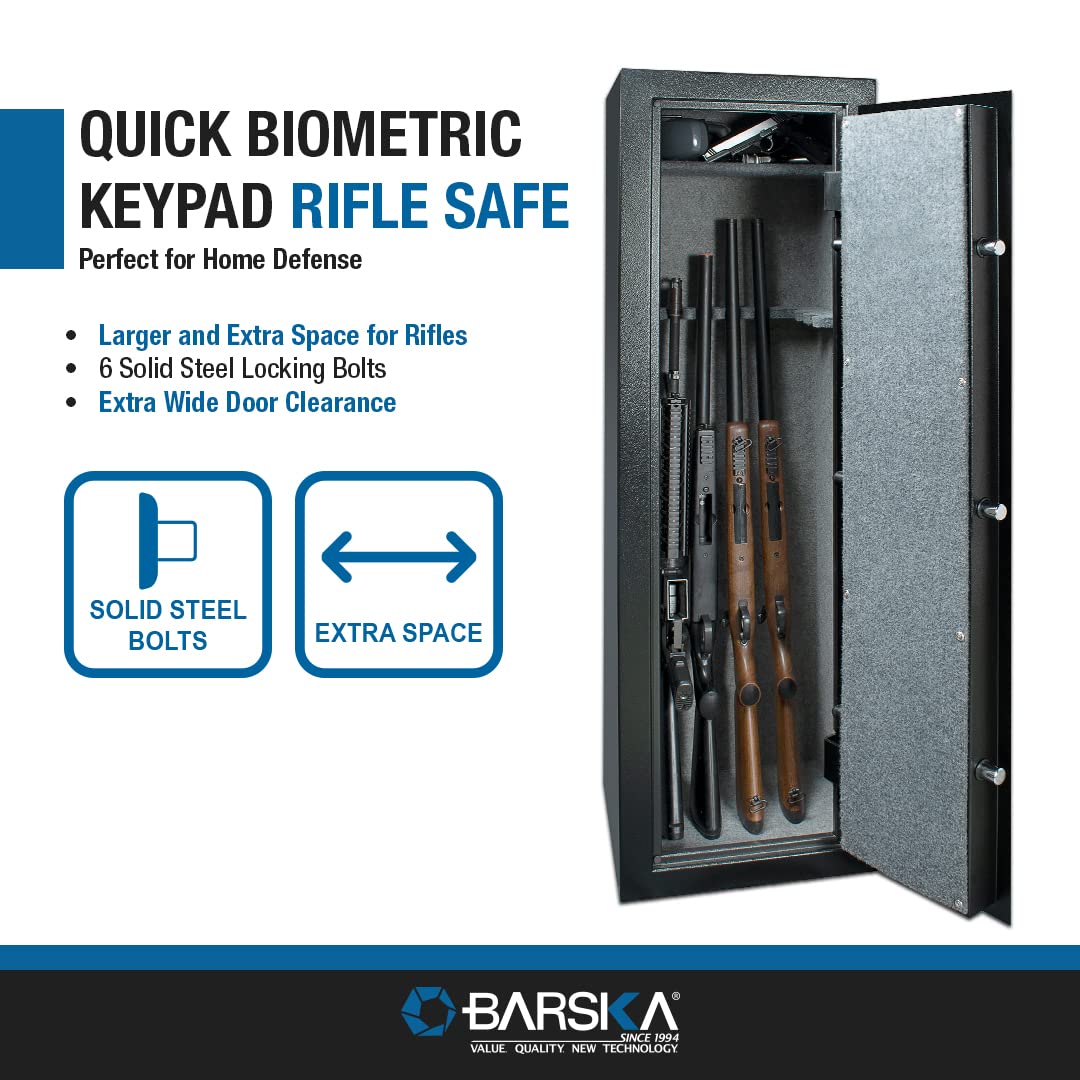 Barska Quick Access Biometric & Keypad Rifle Safe - Digital Fingerprint & Code Lock Gun Safe for Home Security - 10 Gun Capacity - Perfect for Bedroom, Closet, or Office Firearm Storage
